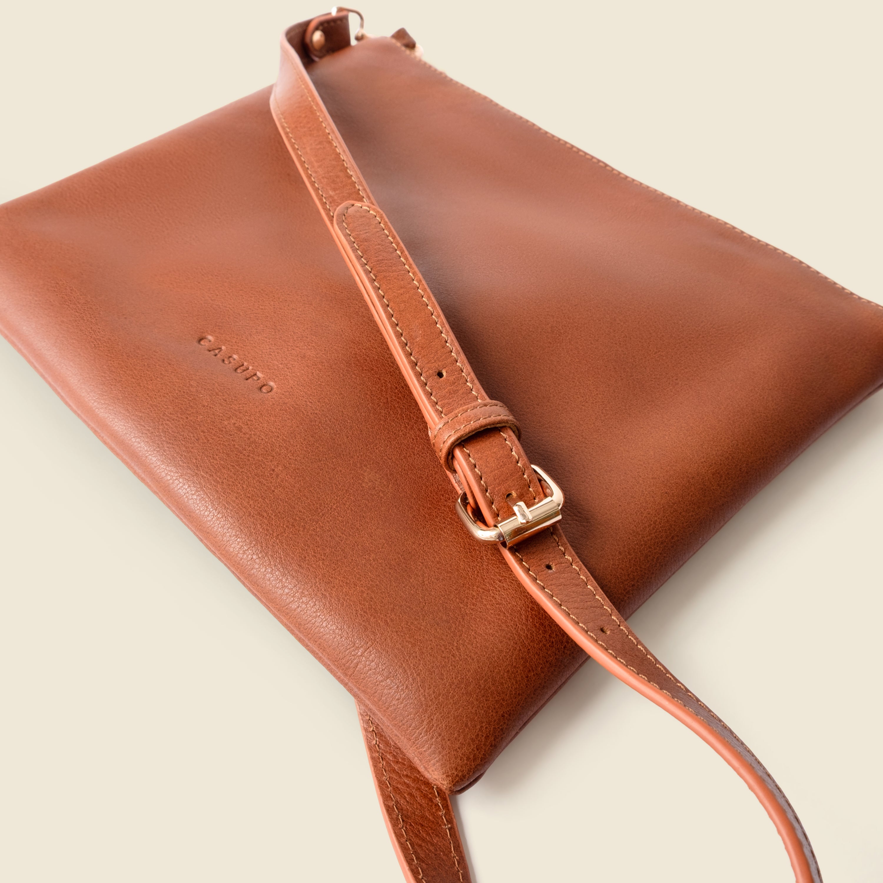 Leather Crossbody Bag - Tan