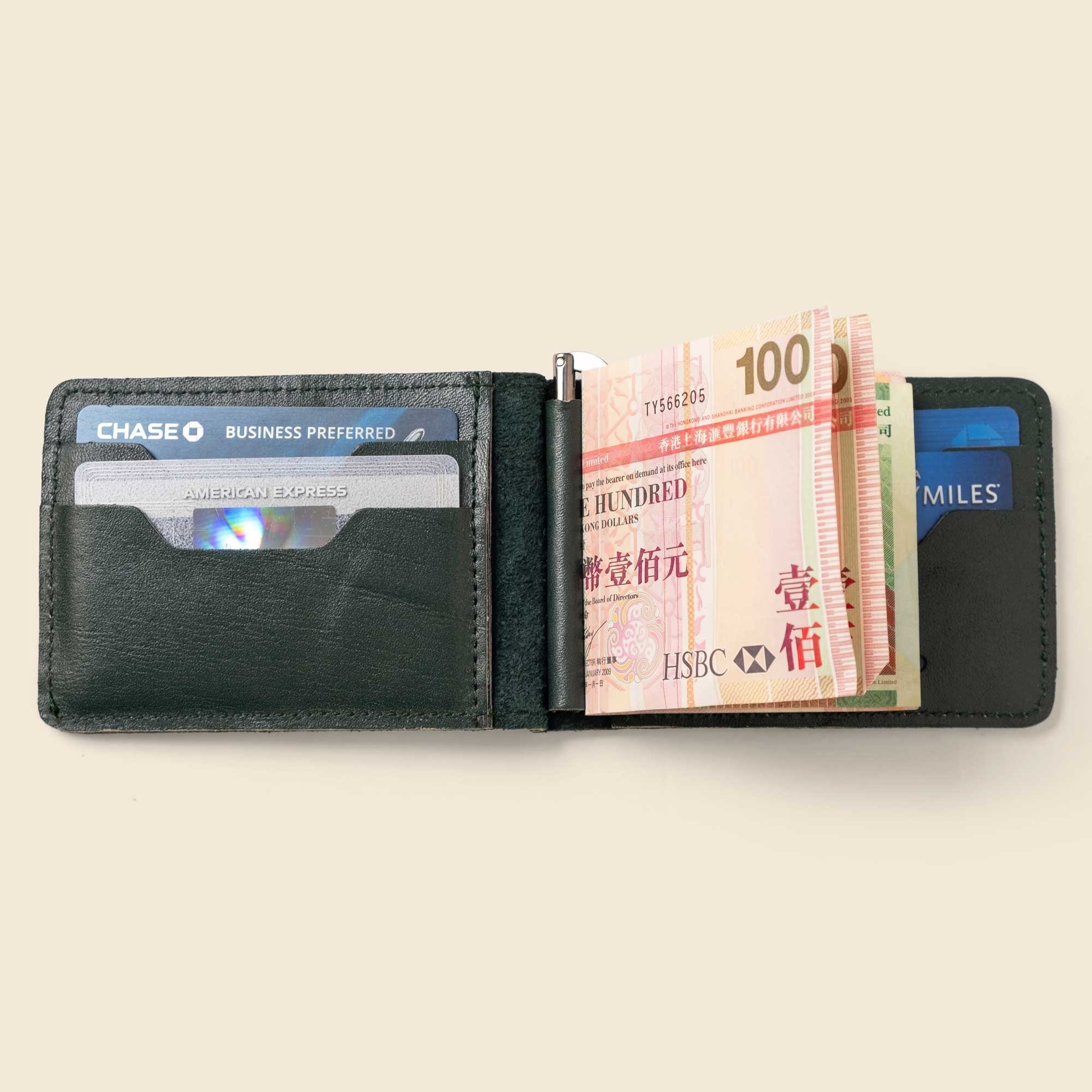 Bifold Money Clip Wallet - Forest Green