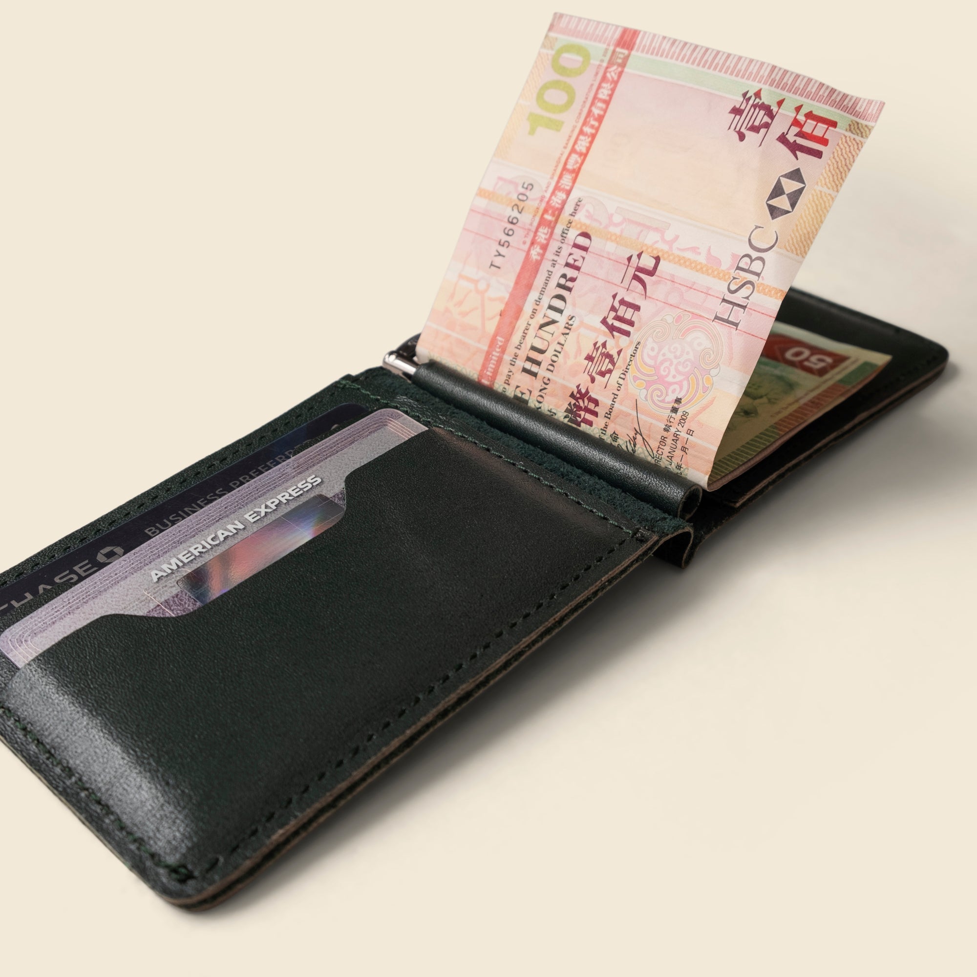 Bifold Money Clip Wallet - Forest Green