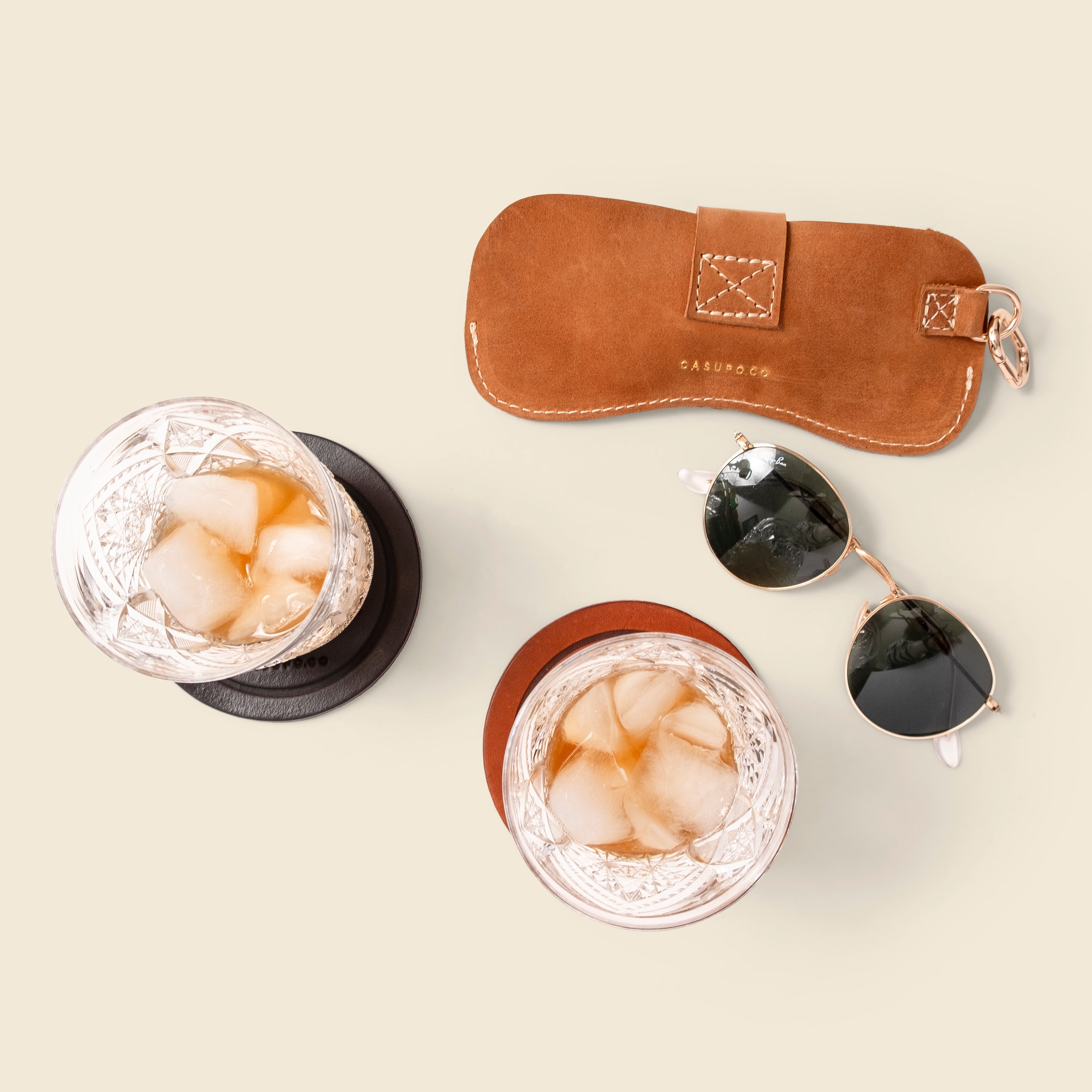 Premium Leather Sunglass Case with Carabiner | Custom Corporate Gift - 100 Unit Minimum