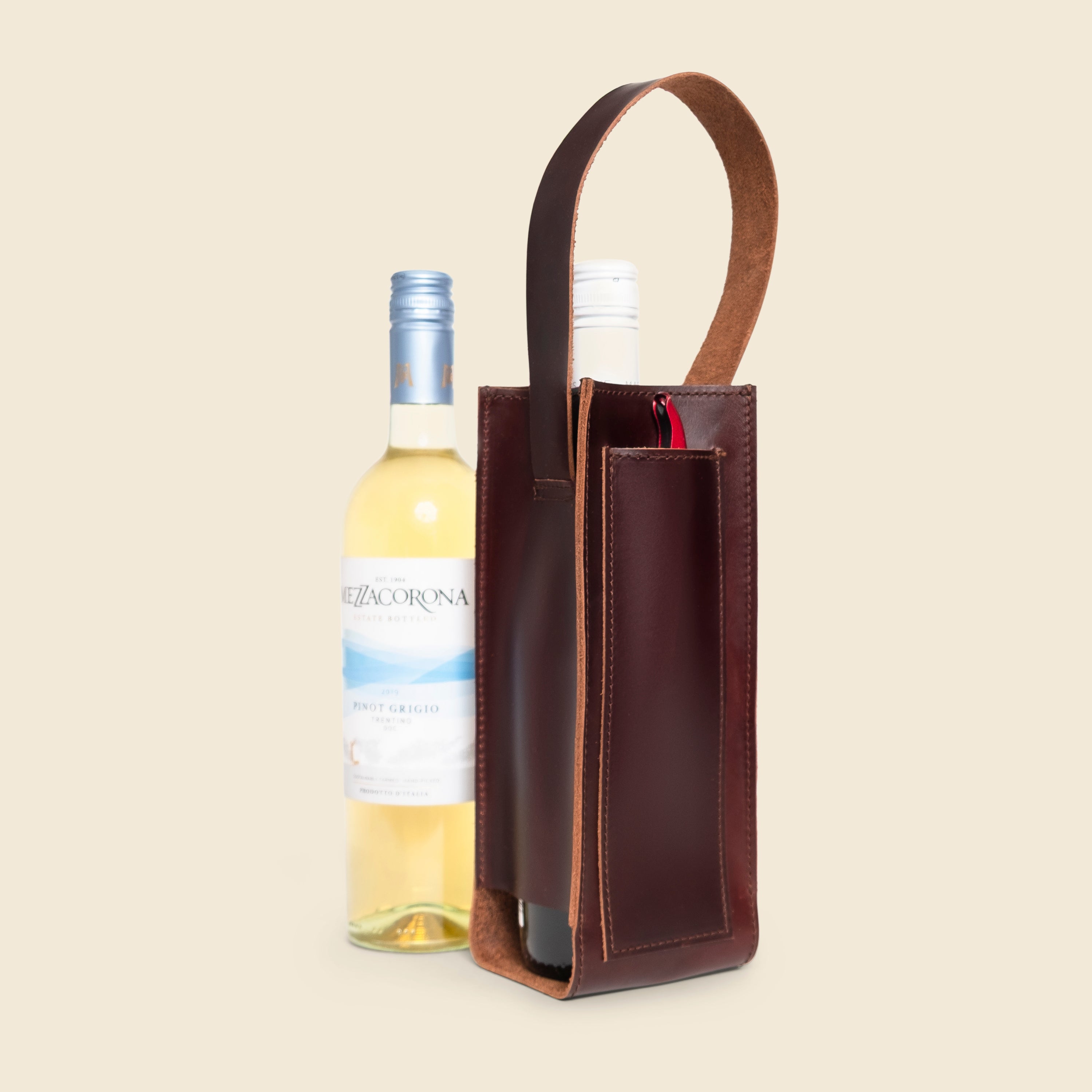 Premium Leather Wine Carrier with Corkscrew Pocket | Custom Corporate Gift - 100 Unit Minimum