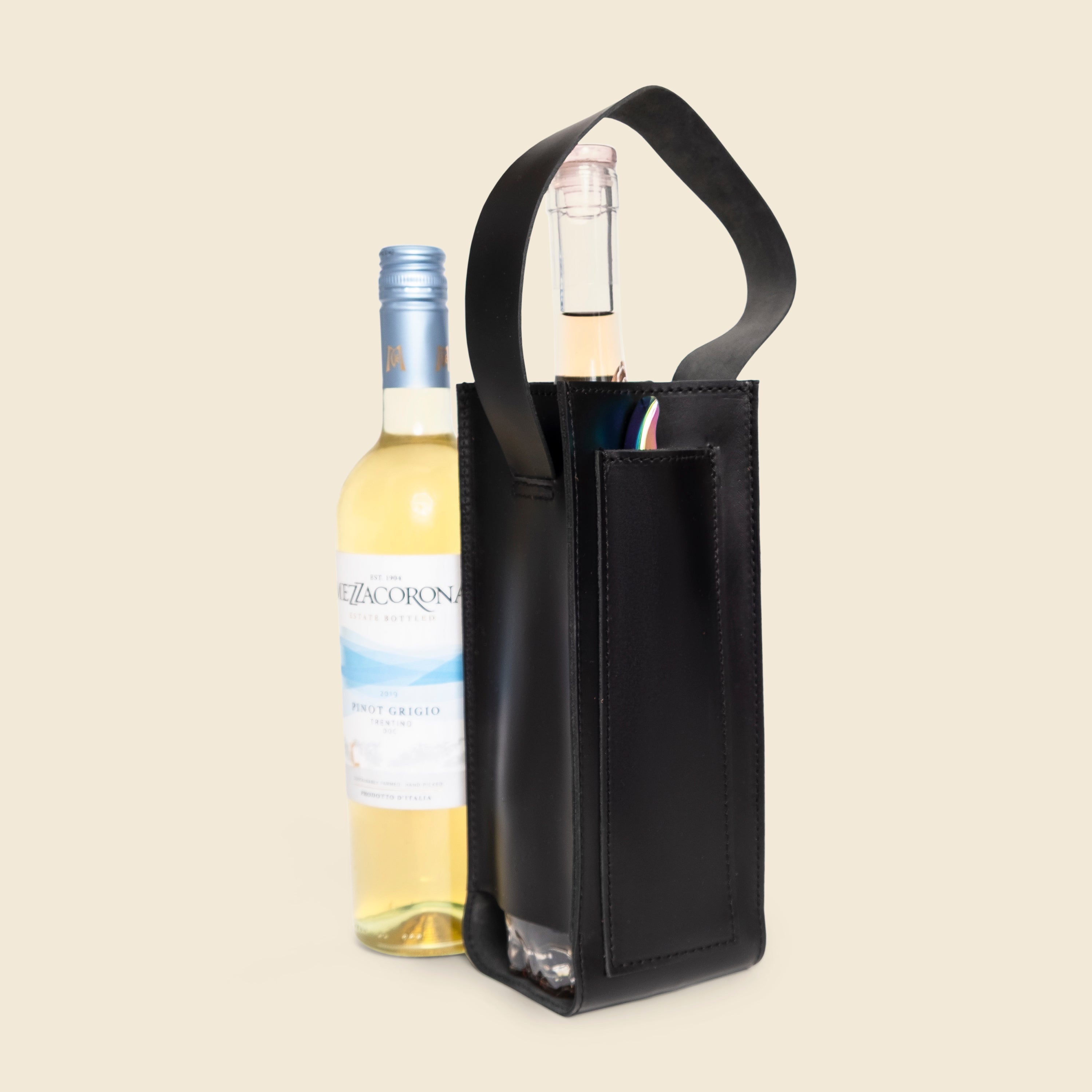Premium Leather Wine Carrier with Corkscrew Pocket | Custom Corporate Gift - 100 Unit Minimum