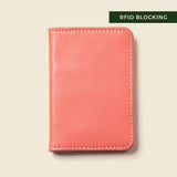 pink leather compact bifold wallet with rfid protection
