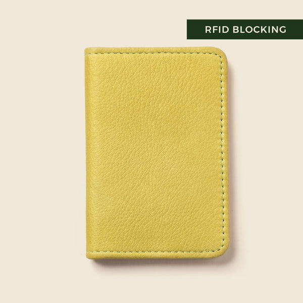 lime green leather wallet with rfid protection