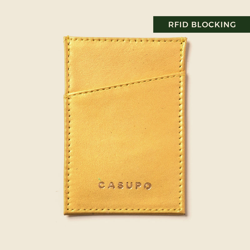 Small and thin yellow leather cardholder for women with 3 pockets