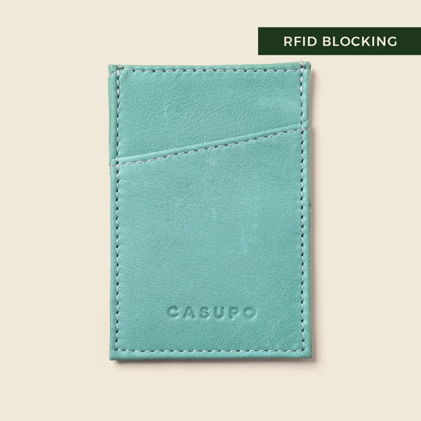 Pastel blue leather cardholder for women with 3 pockets
