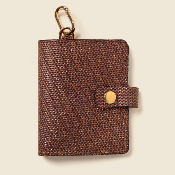 Rose gold leather wallet with gold ring for keys 