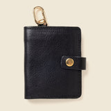 Black leather wallet with gold ring for keys or strap for women