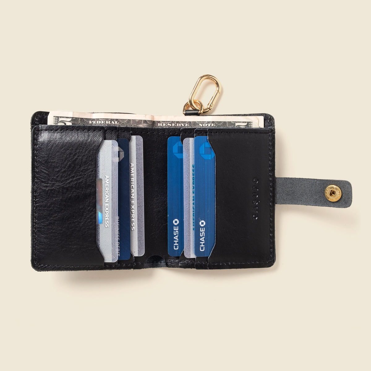 Snap Button Wallet Leather Snap Wallets with Key Ring for Men & Women