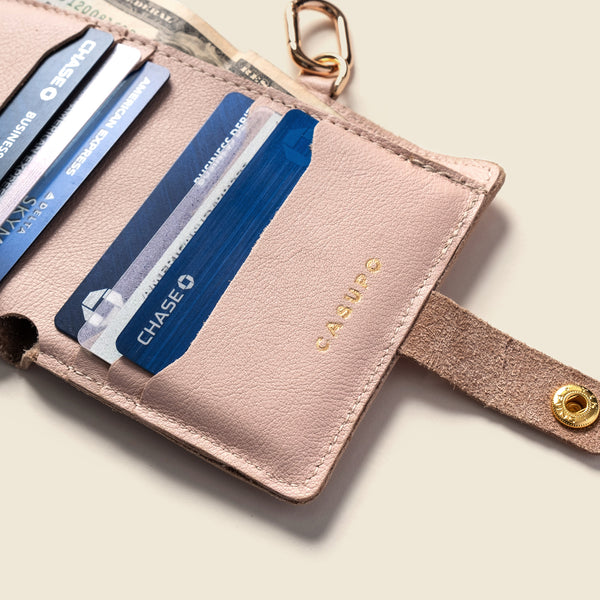 Wallet with Snap and Key Ring - Nude