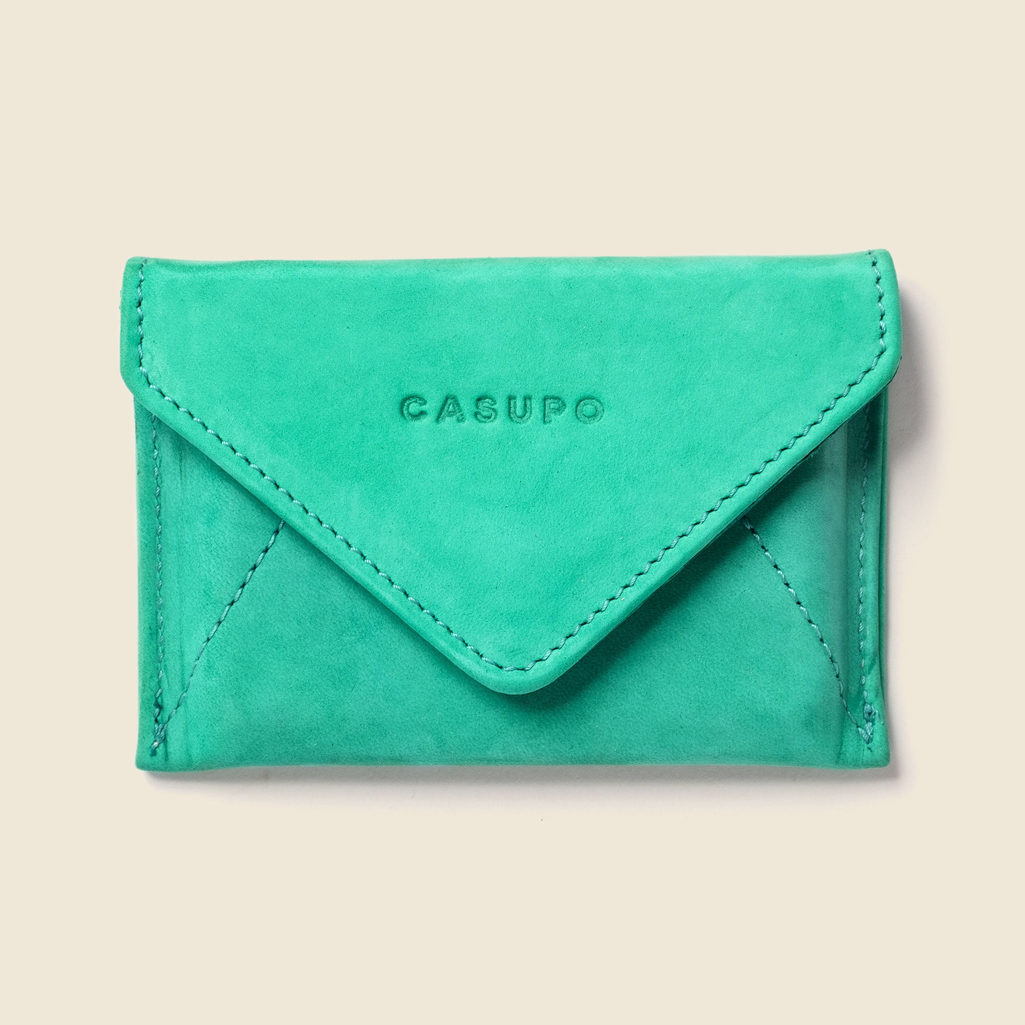Green leather envelope wallet for mother's day