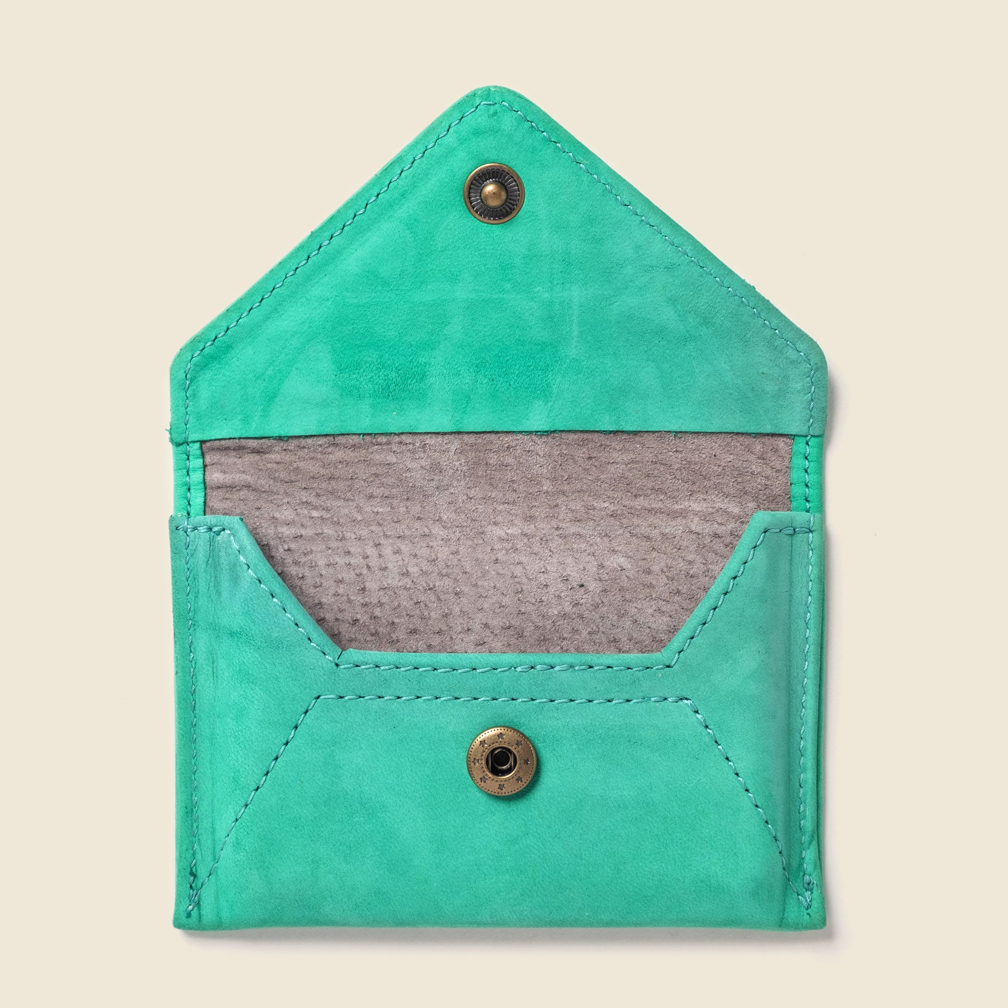Green leather envelope wallet for women