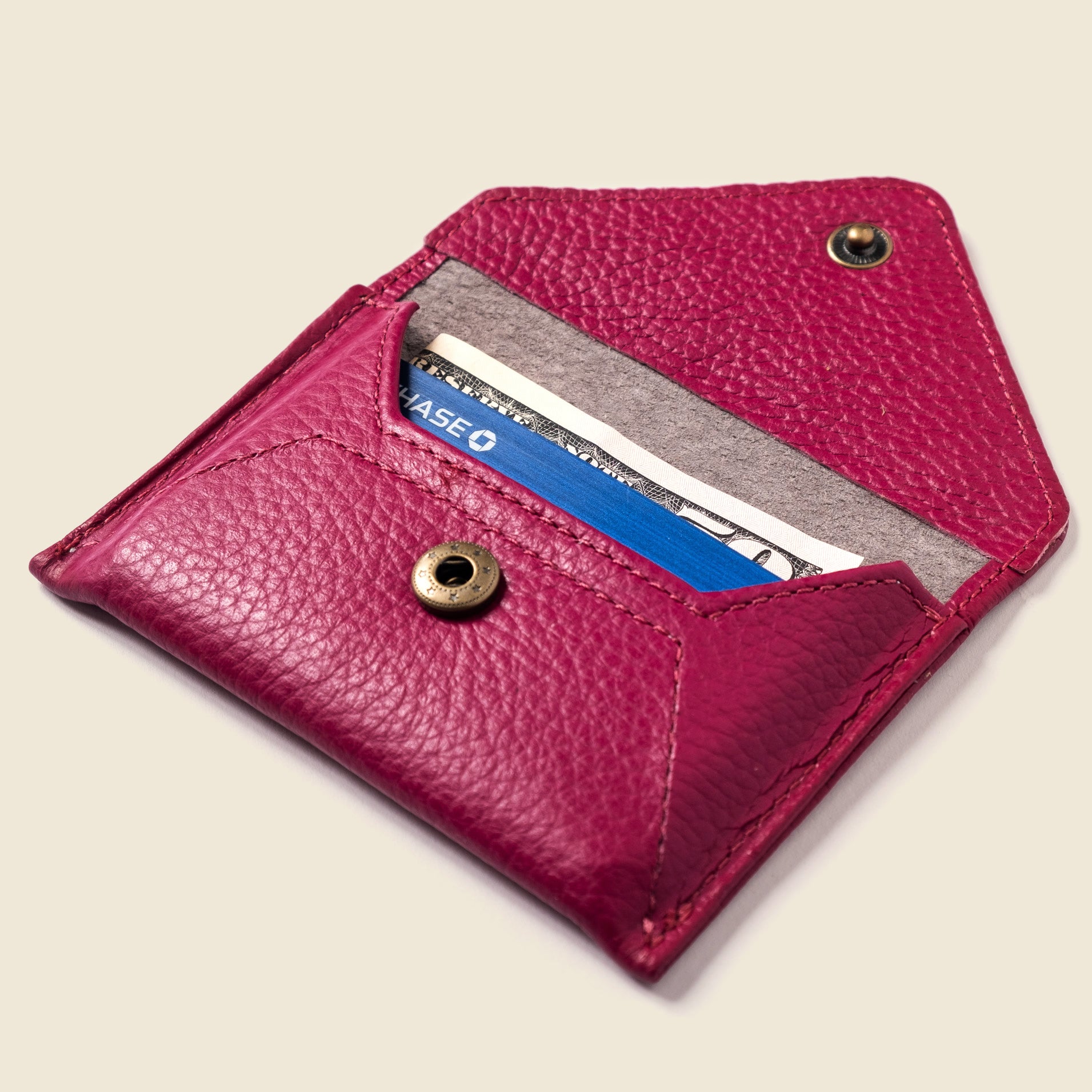 Magenta leather wallet for mother's day