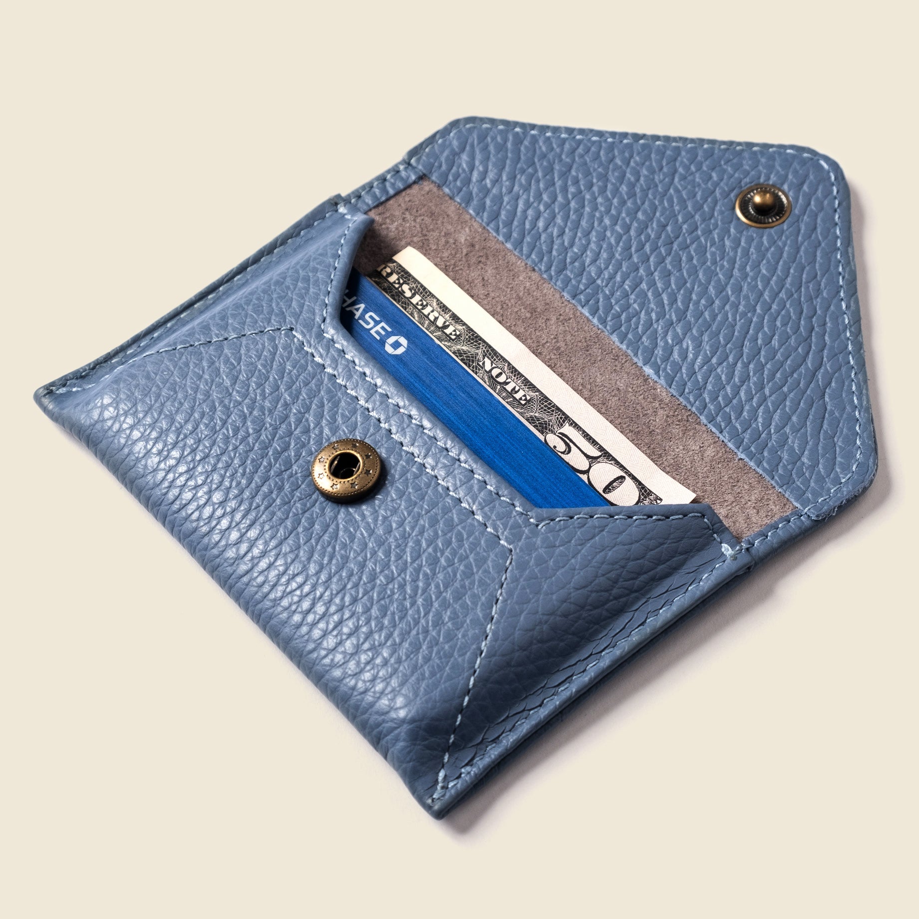 Blue leather envelope wallet for women
