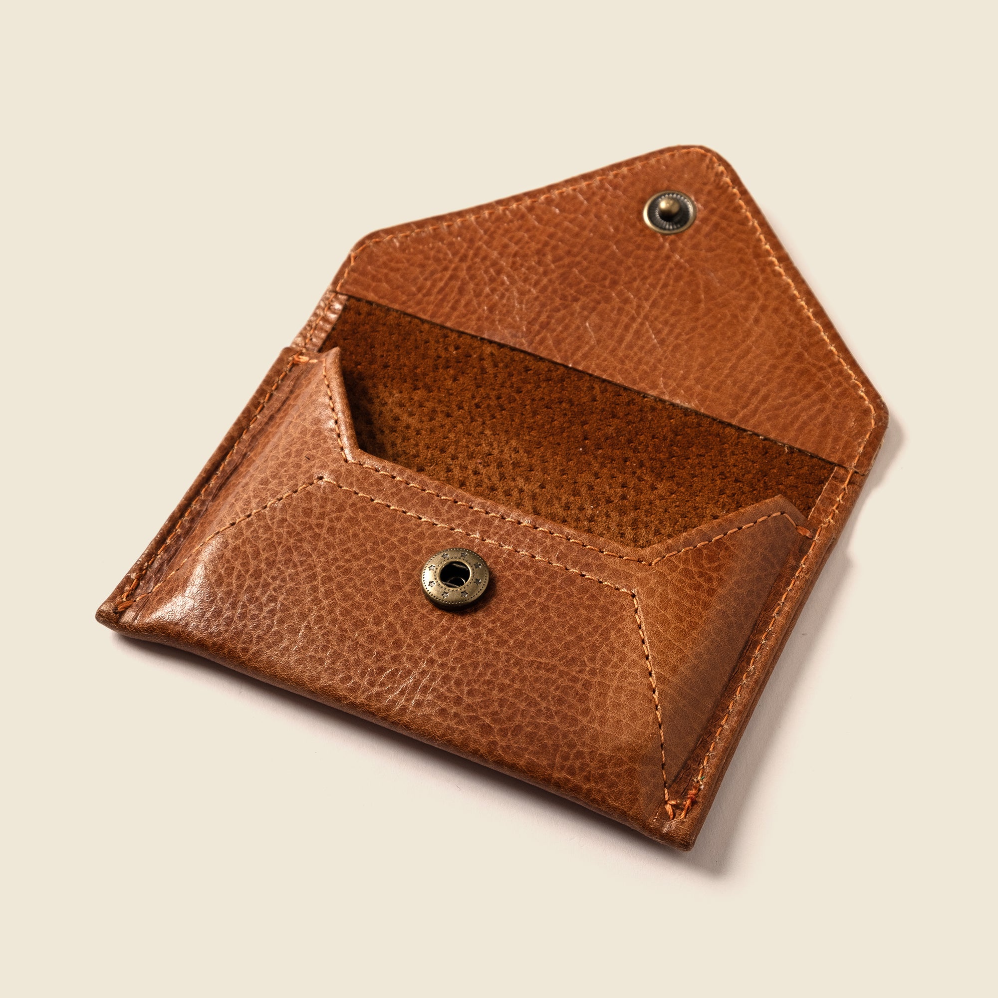brown leather envelope wallet for cards and cash
