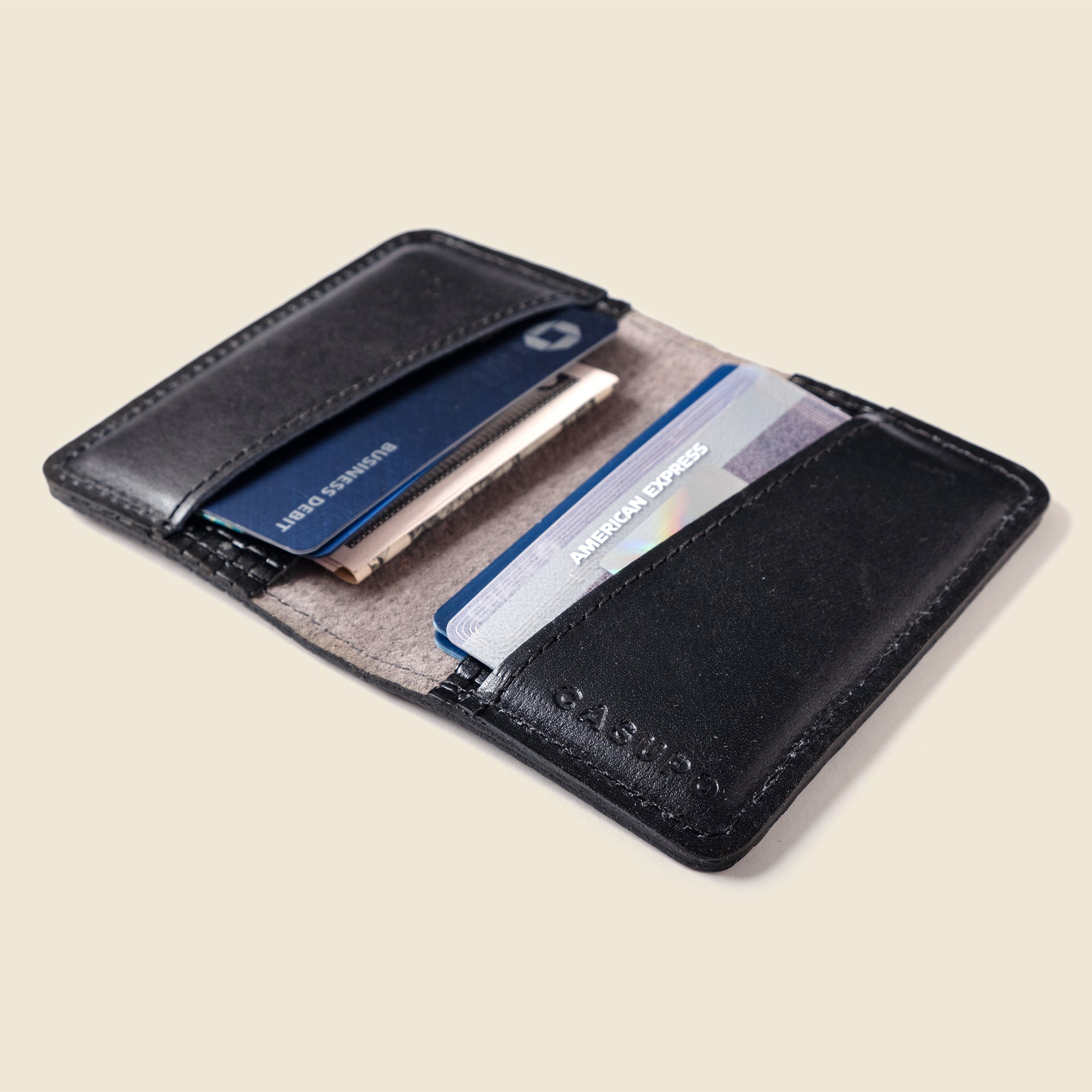 Black leather cardholder wallet for men