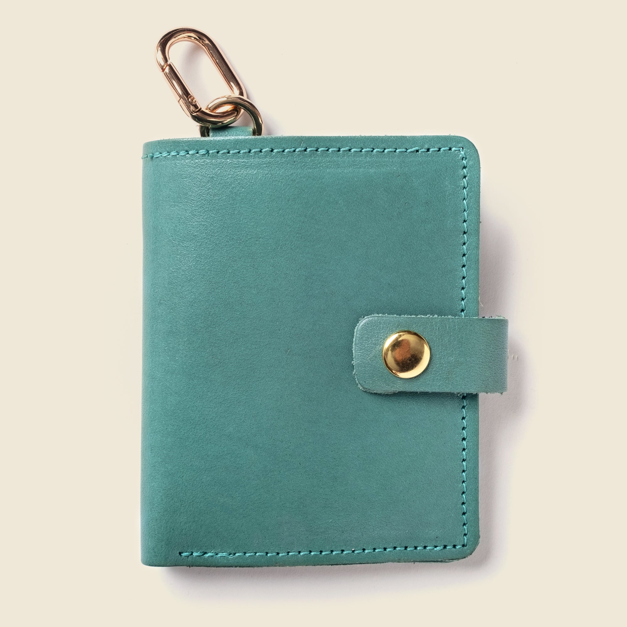 Green leather wallet with snap for women