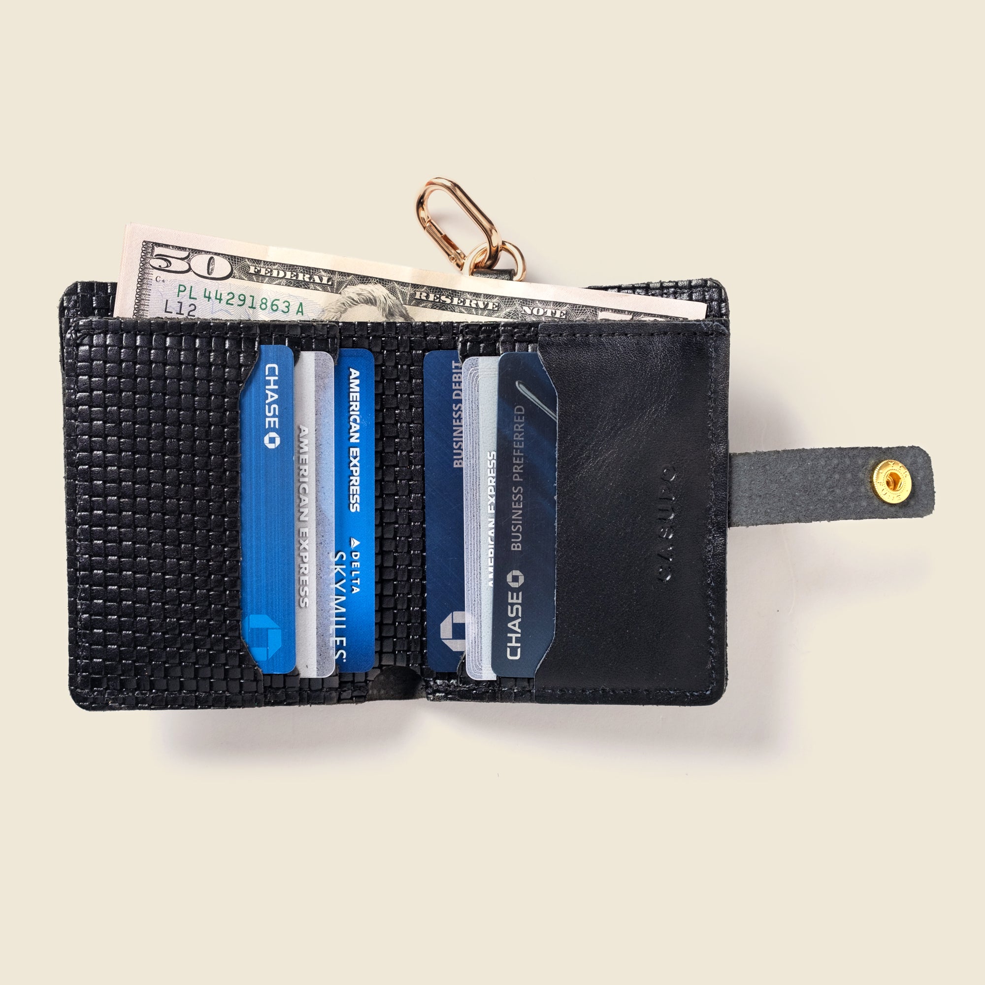 Navy leather wallet with snap for women