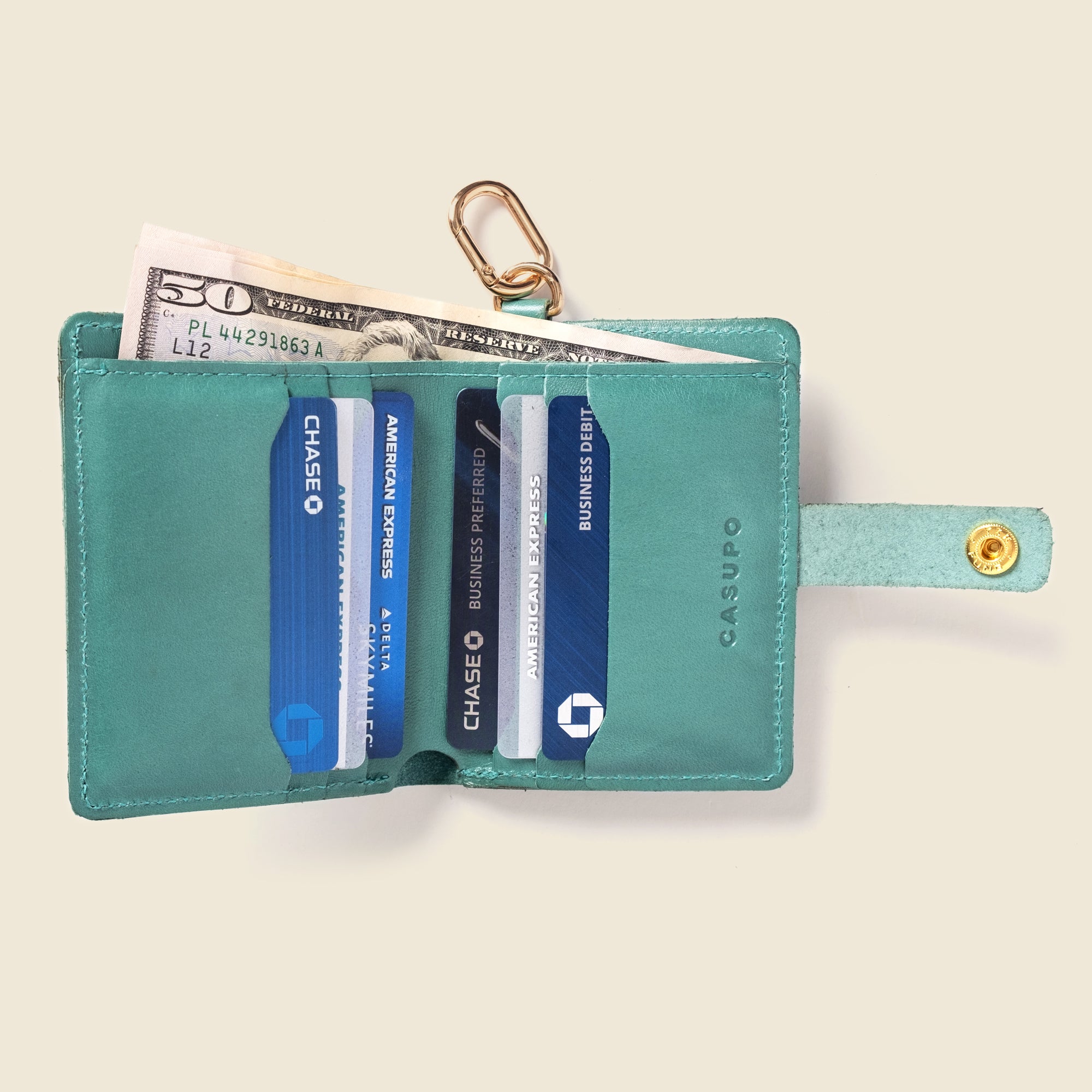 Wallet with Snap and Key Ring - Green