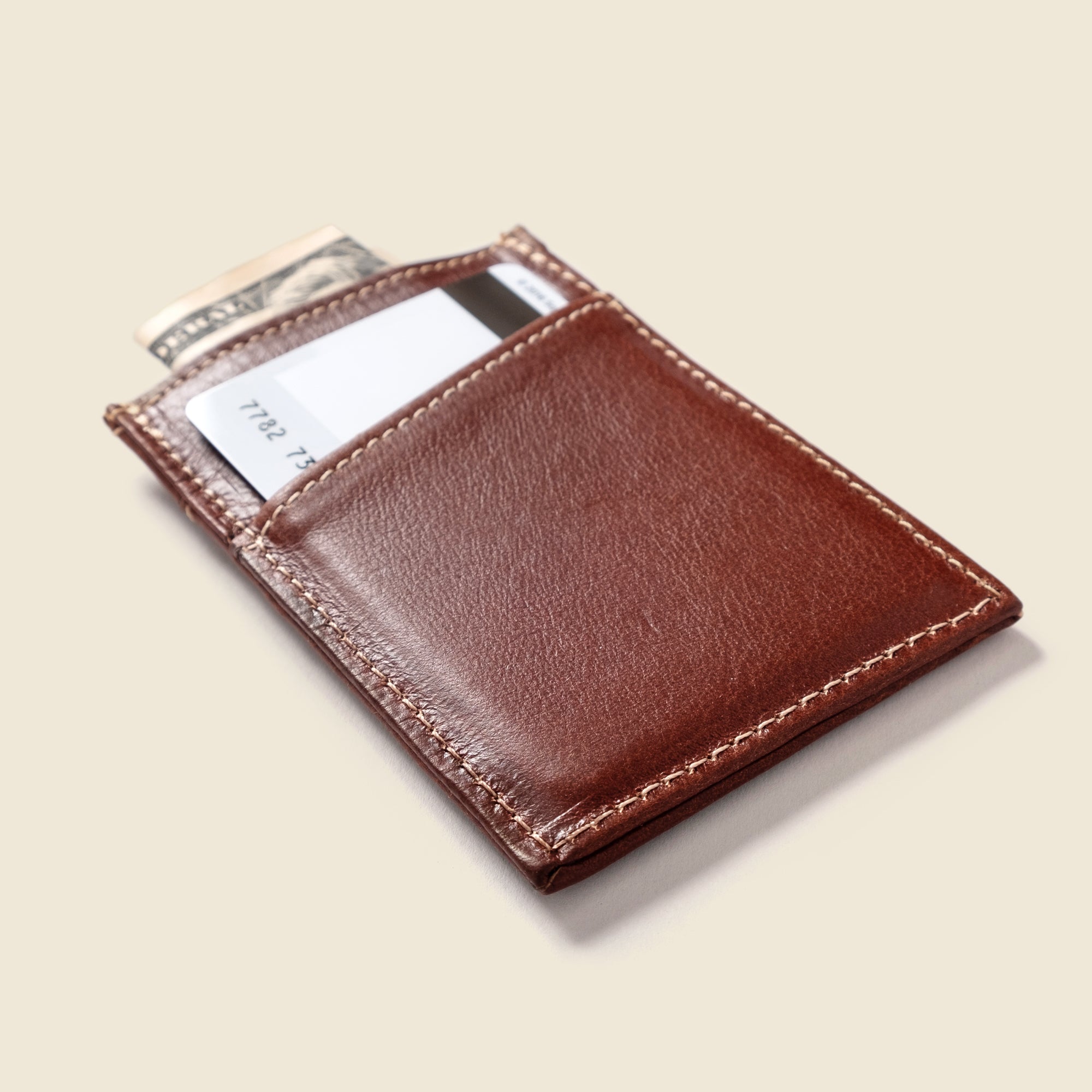 Brown leather small cardholder wallet for guys