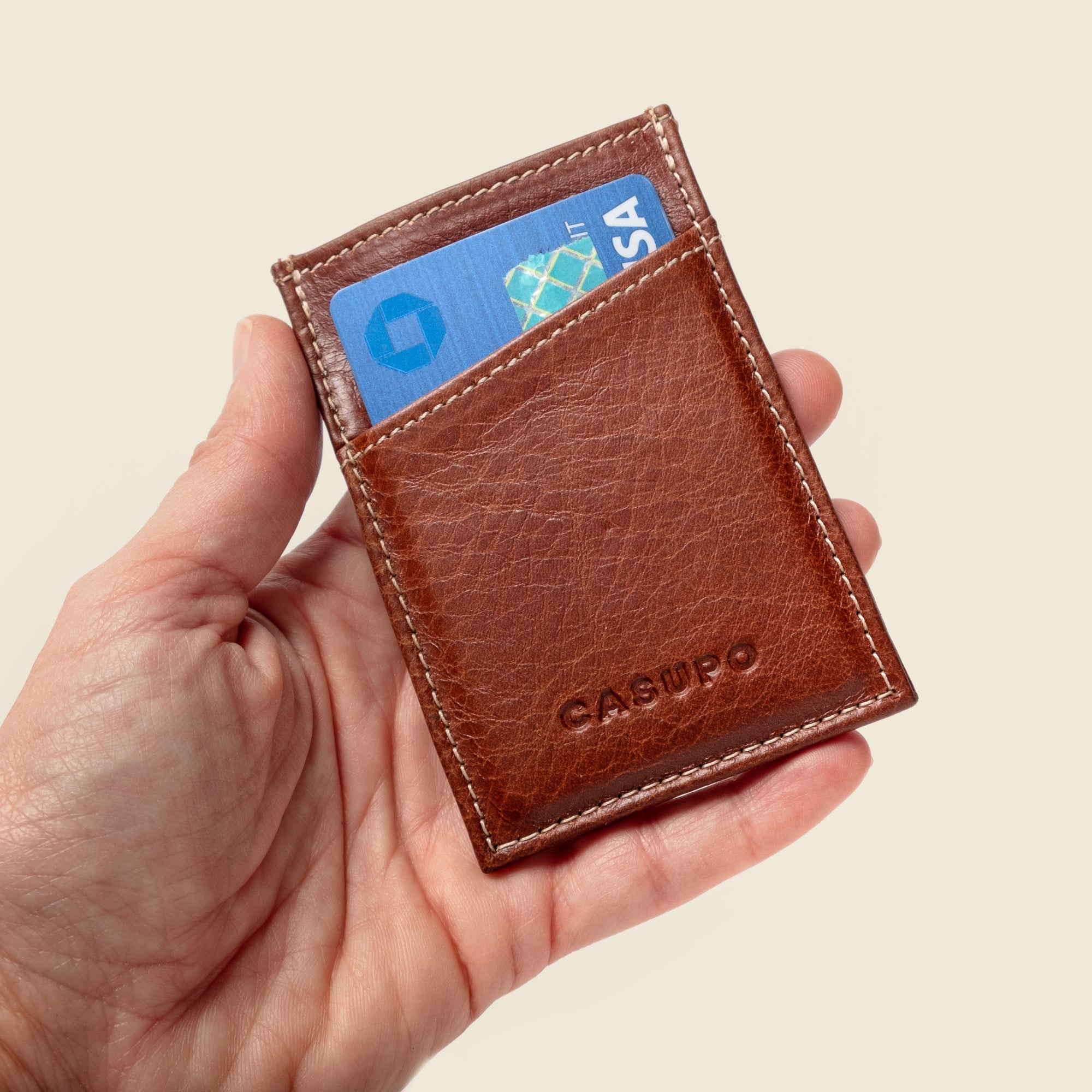 Brown leather thin wallet for minimalist guys