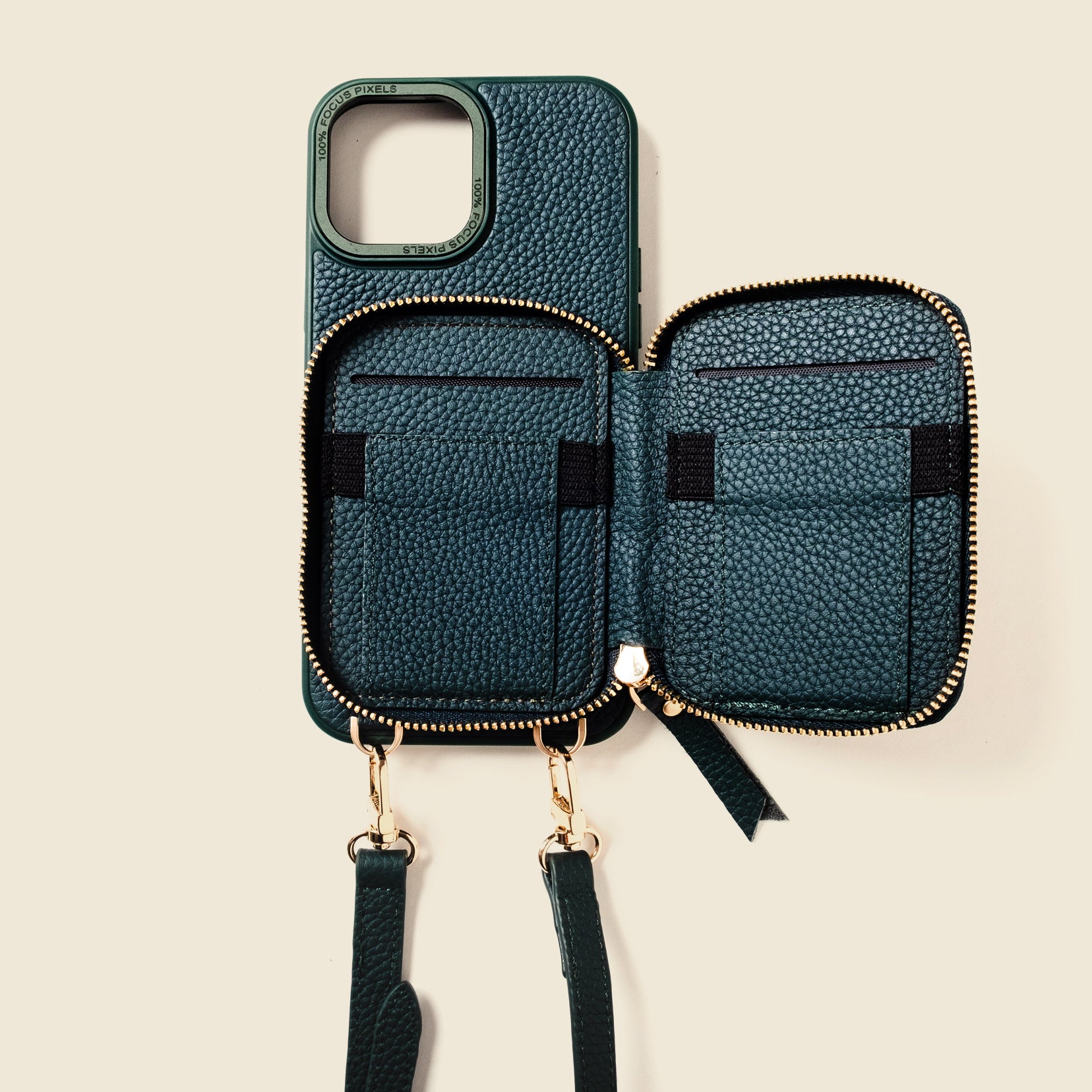 Green leather iphone bag bandolier wallet