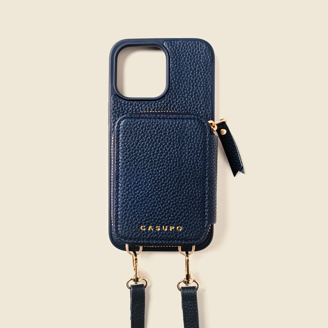 Navy blue leather iphone case bandolier wallet bag with crossbody strap