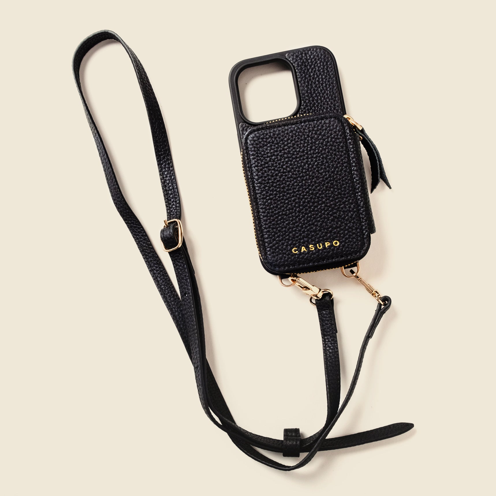 Black leather iphone case bandolier wallet bag with crossbody strap