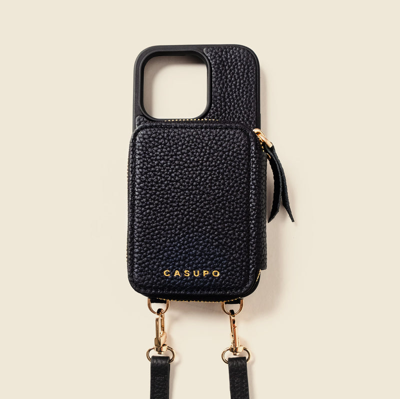 iPhone Case and Wallet with Long Strap - Black
