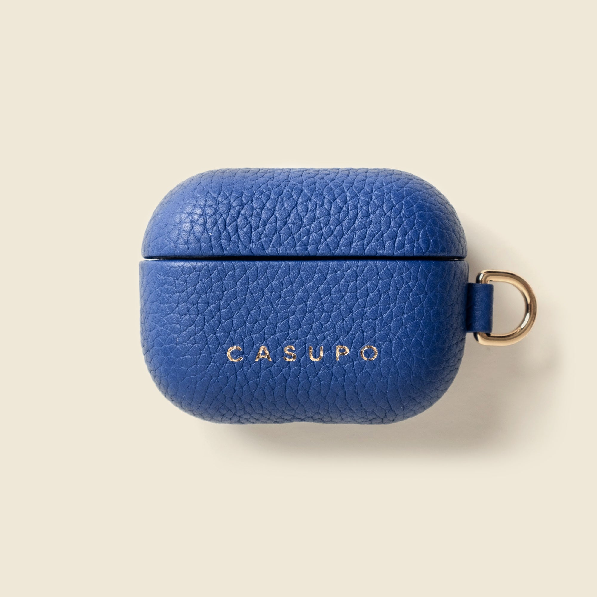 Blue leather airpod case with key ring