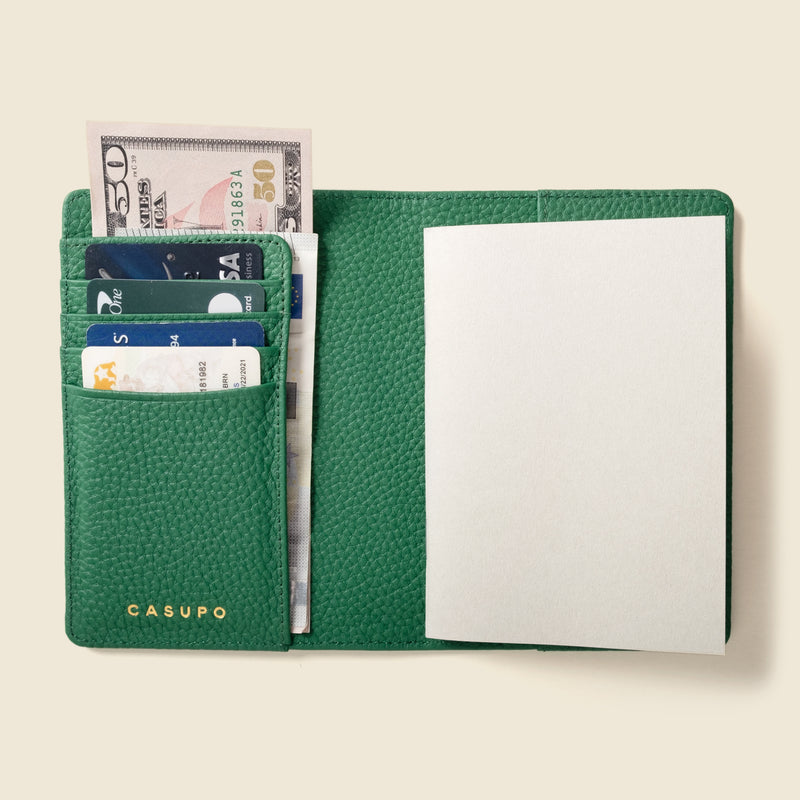 Leather Passport Wallet with RFID - Green