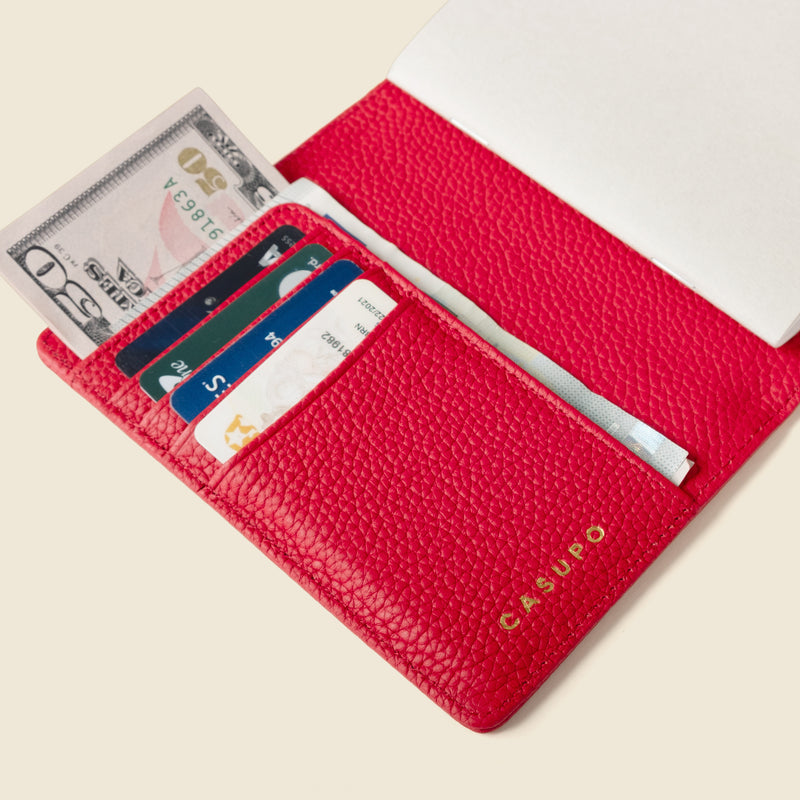 Leather Passport Wallet with RFID - Red
