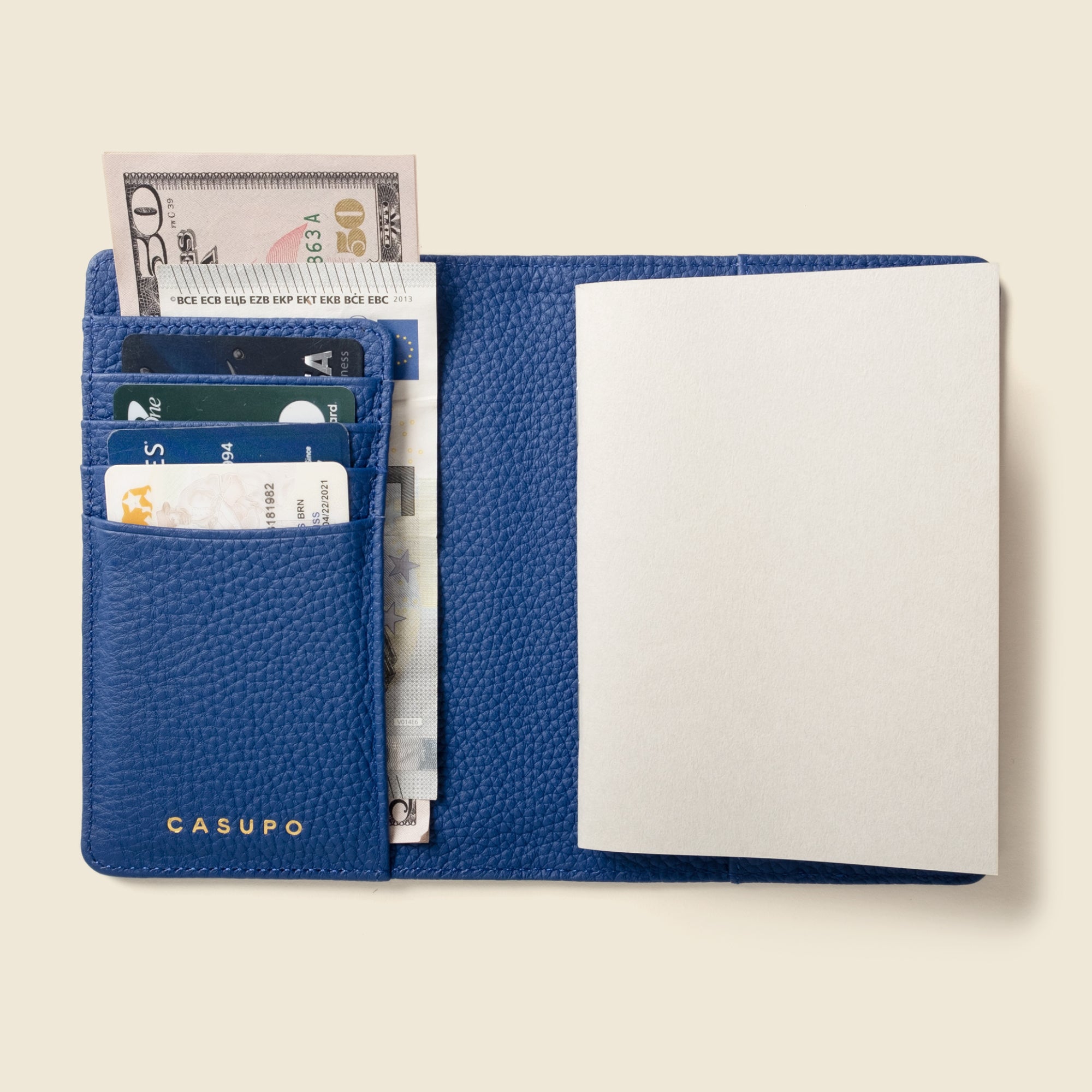 Bright blue leather passport Wallet with RFID