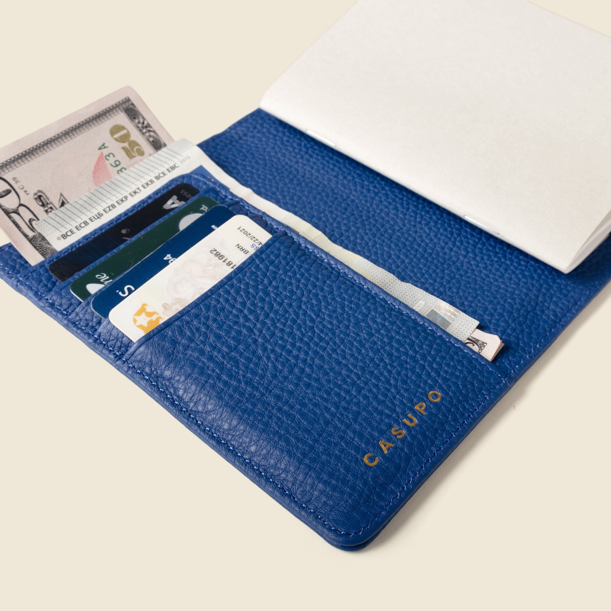 Cobalt blue leather passport Wallet with RFID