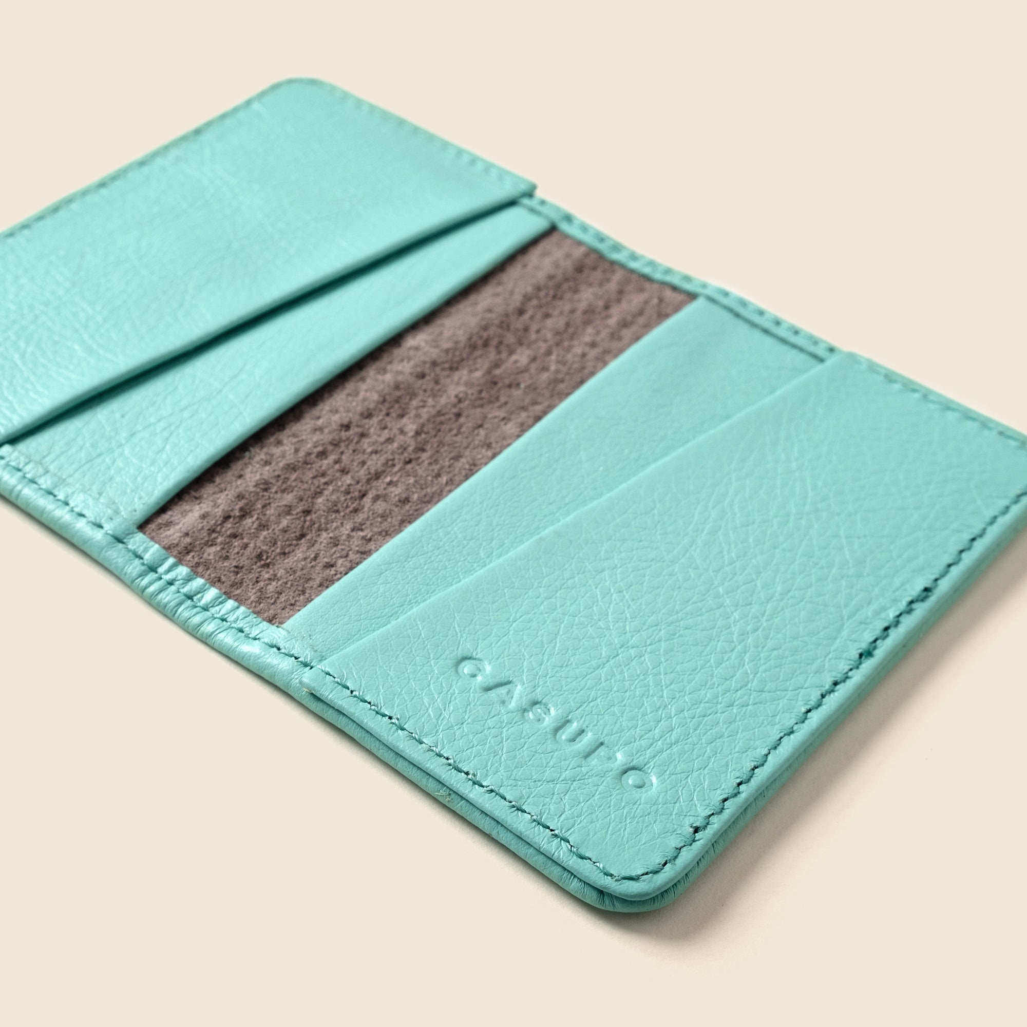 Light blue leather bifold wallet for men