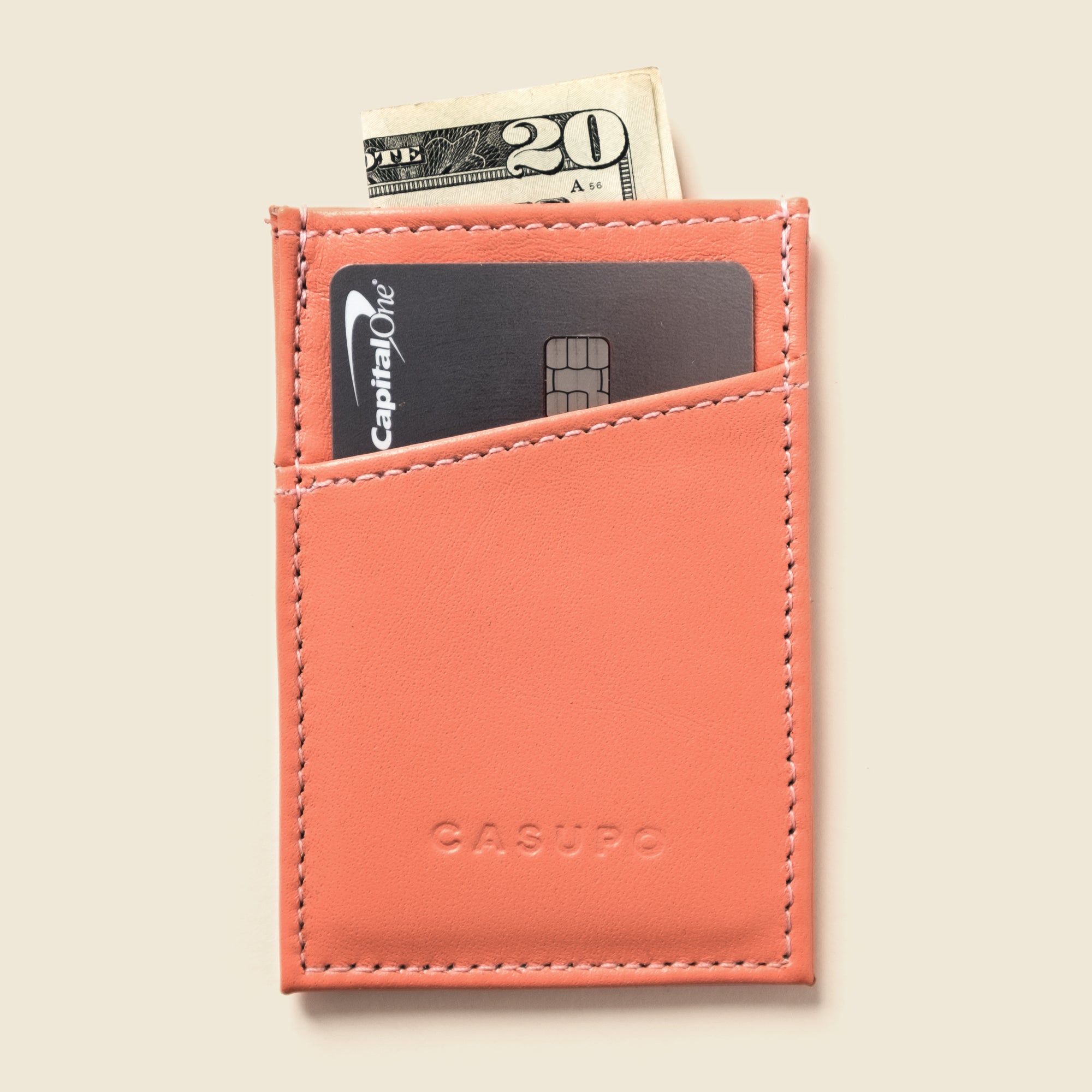 minimalist men's wallet in pink leather