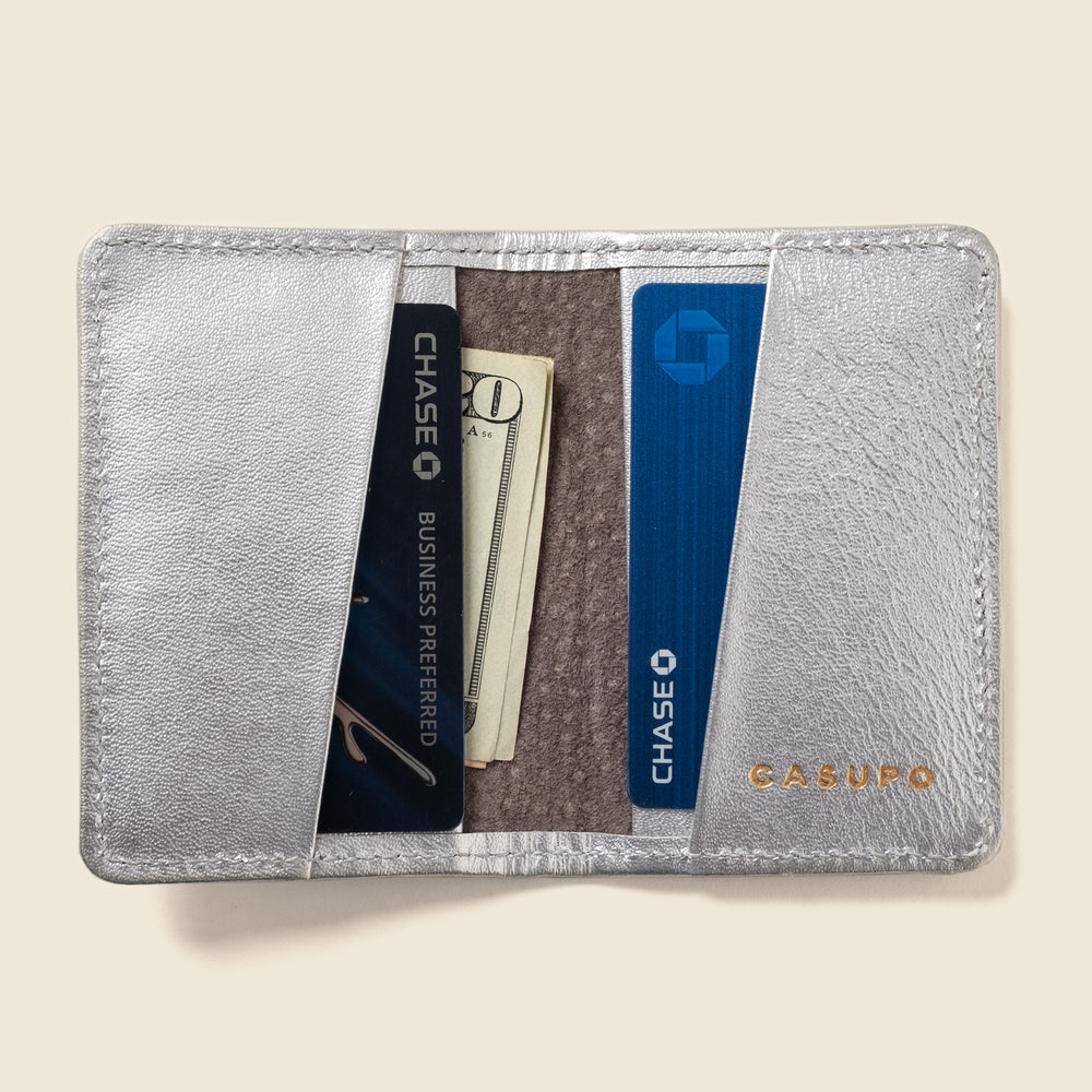Silver Compact Bifold Leather Wallet with RFID | Casupo