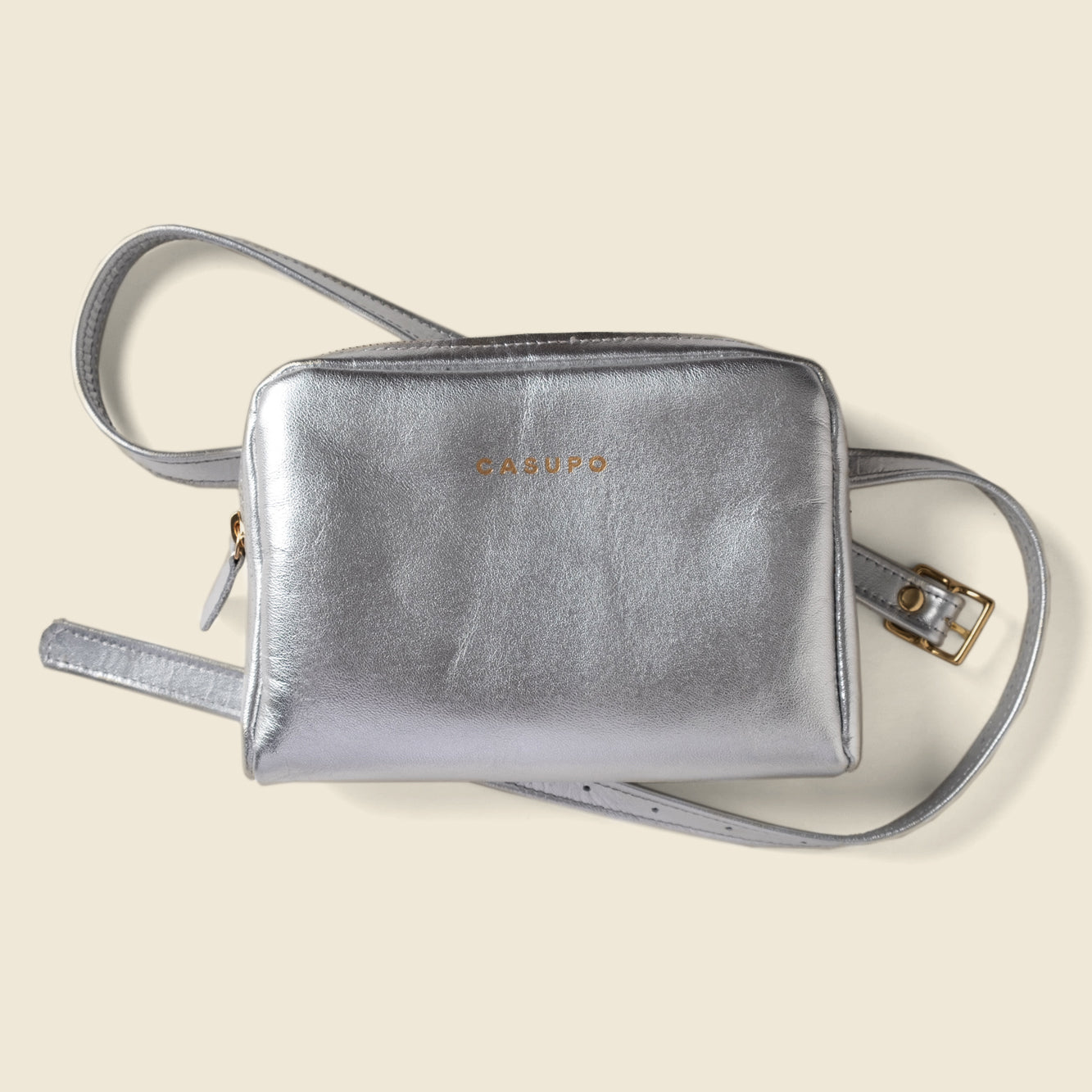 silver leather fanny pack bag for women