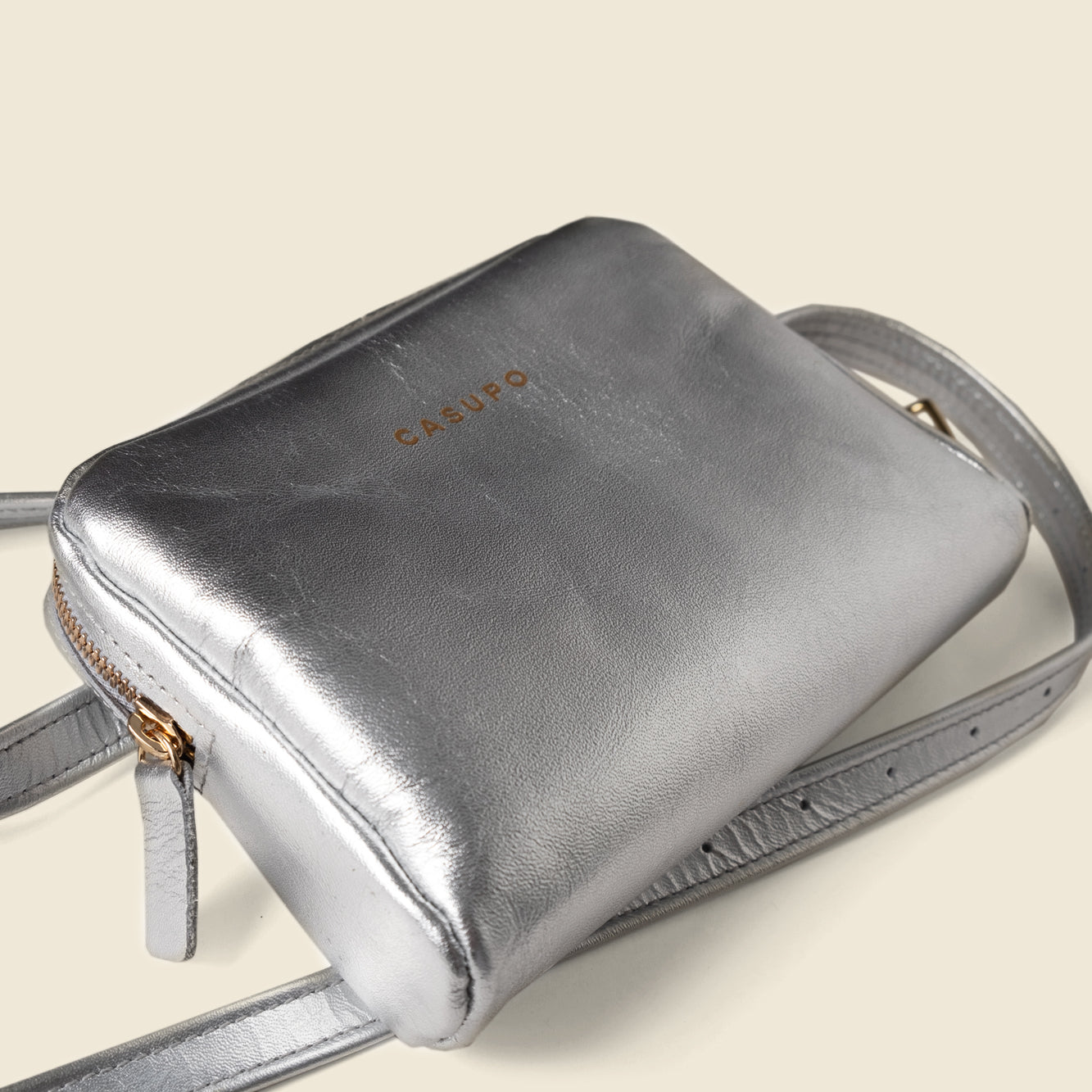 Silver leather fanny pack for women