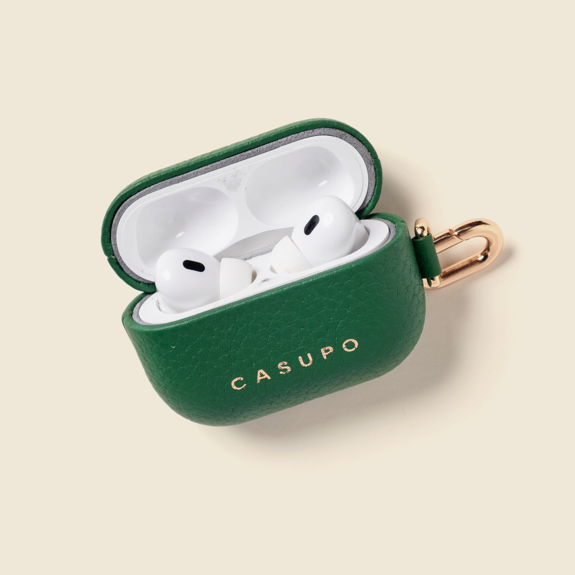 Green leather airpod case with key ring