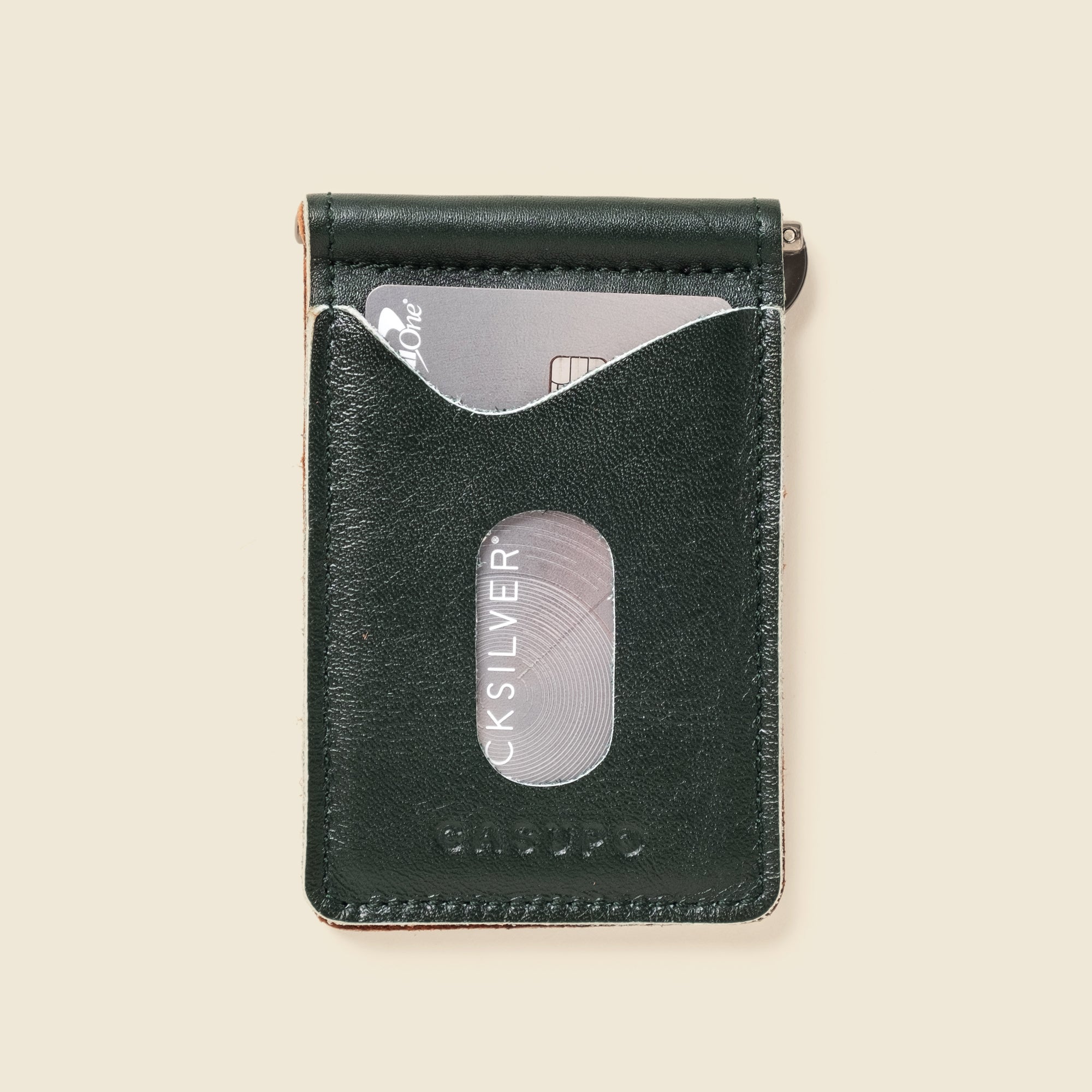 green leather money clip wallet for men