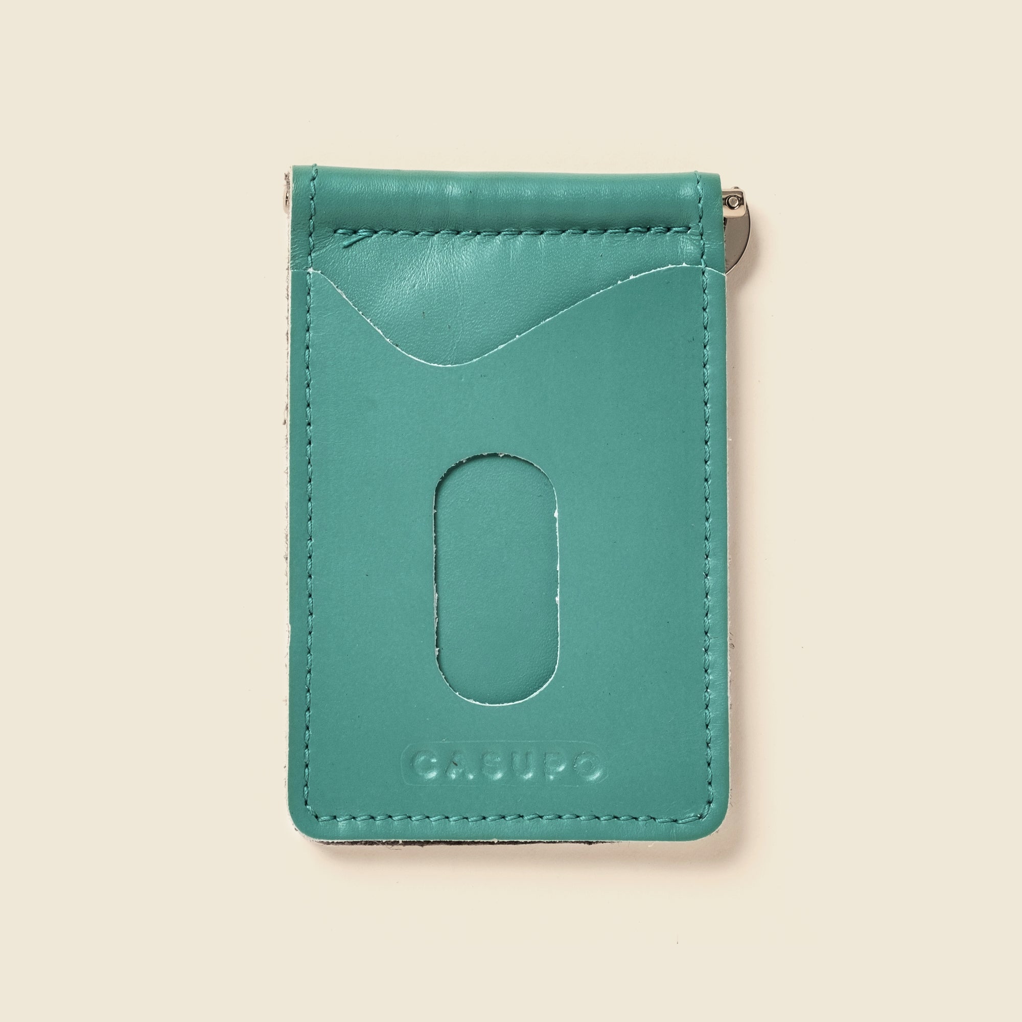 pastel blue, teal leather money clip wallet for men