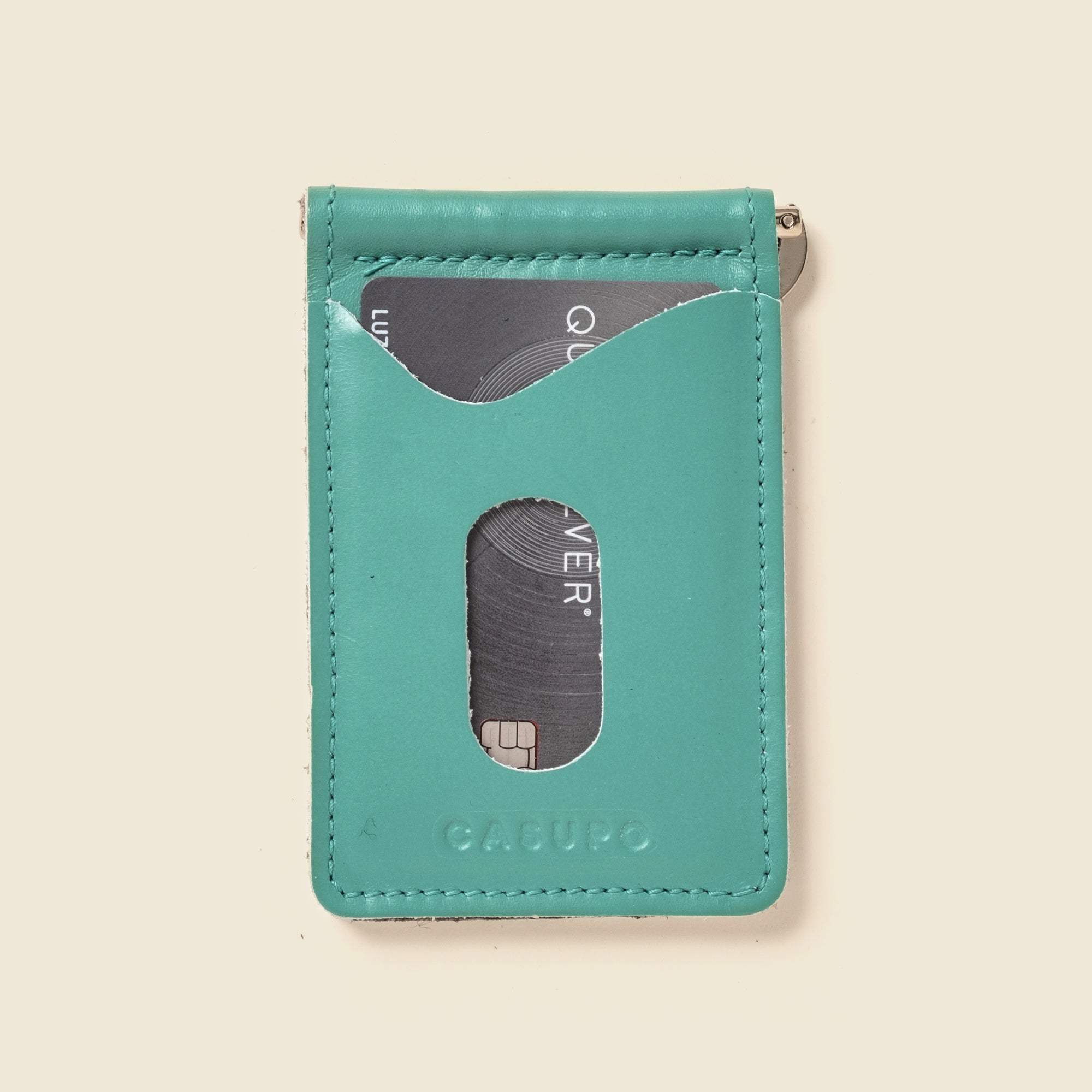 pastel blue, teal leather money clip wallet for men