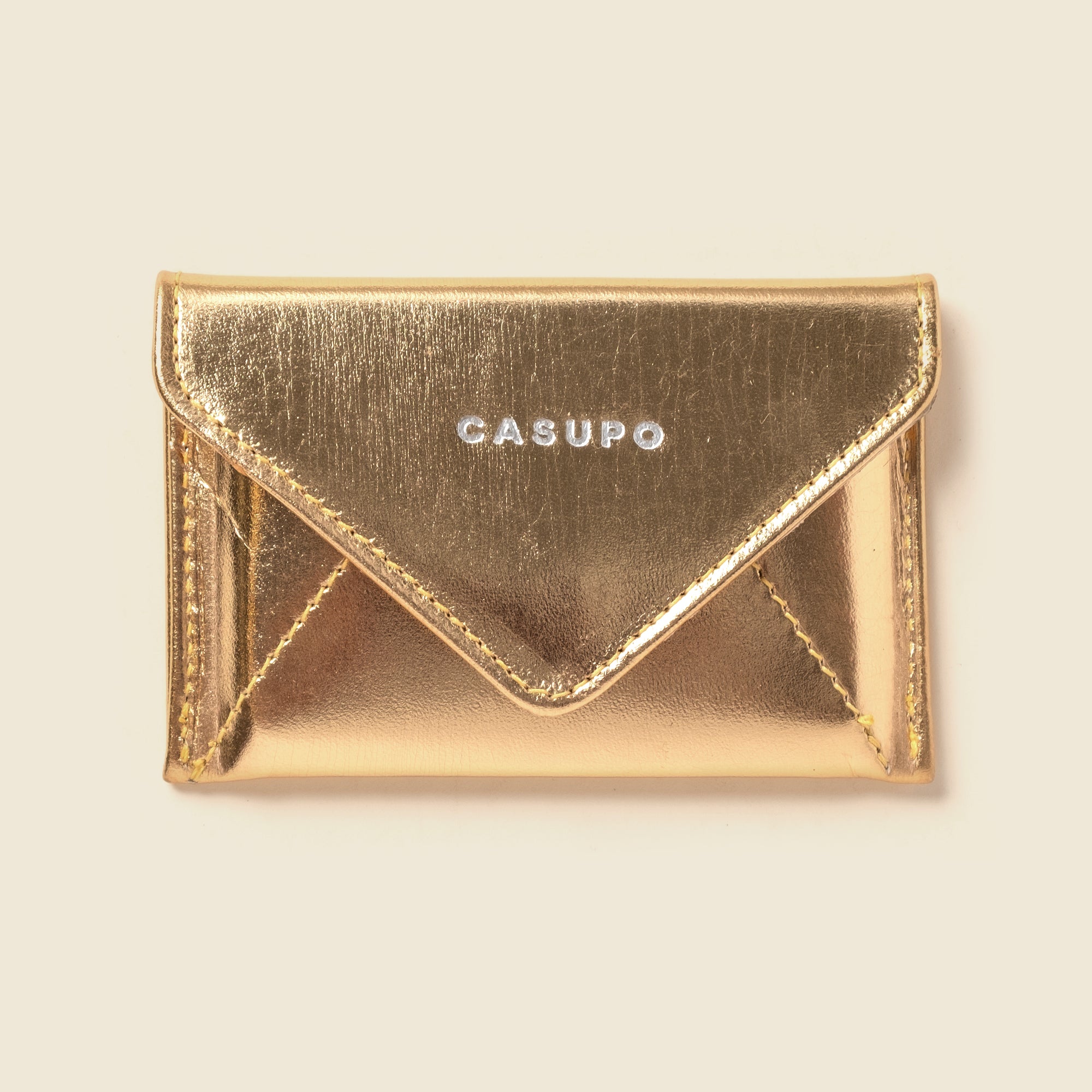 mirror gold leather envelope wallet with RFID blocking