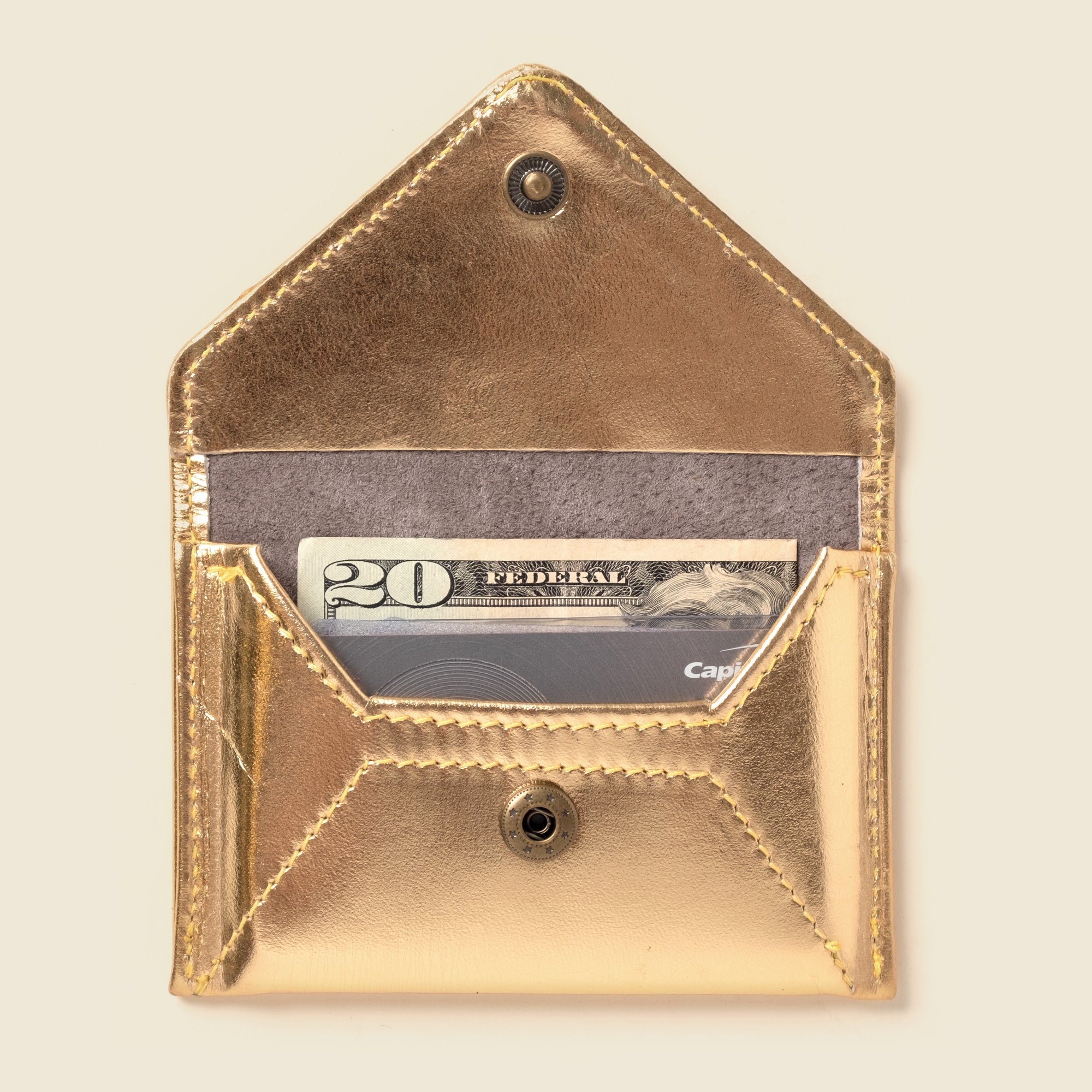 metallic gold envelope wallet for women with RFID blocking