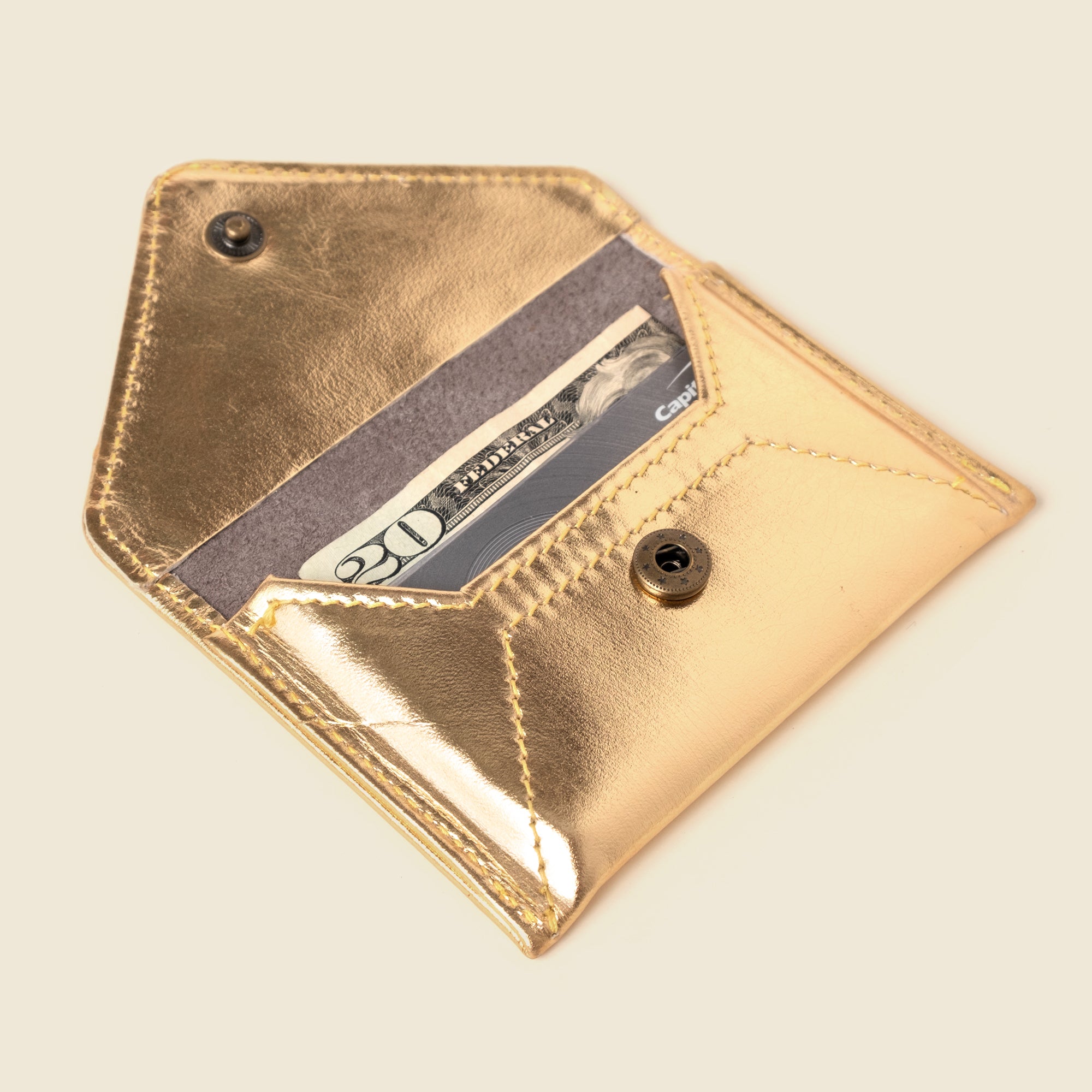 gold leather envelope wallet for women with RFID blocking