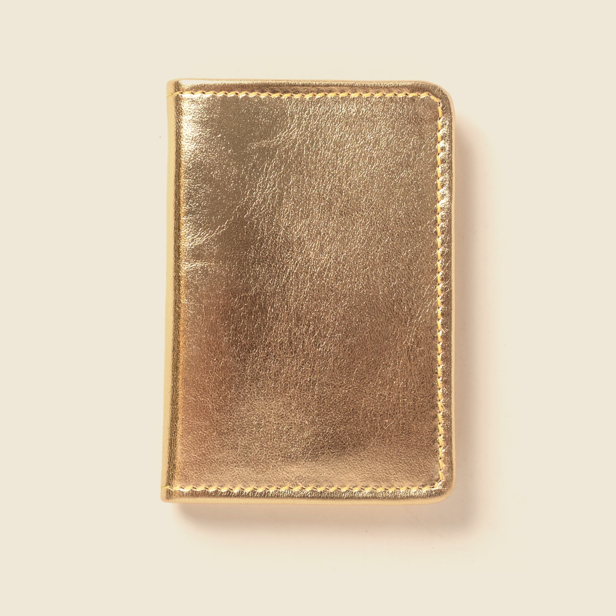 gold leather bifold wallet with RFID blocking