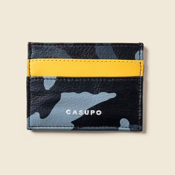 Blue camo leather men's wallet thin and compact design