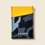 Blue camo and yellow compact wallet