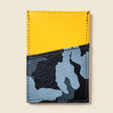 Blue camo and yellow leather thin wallet